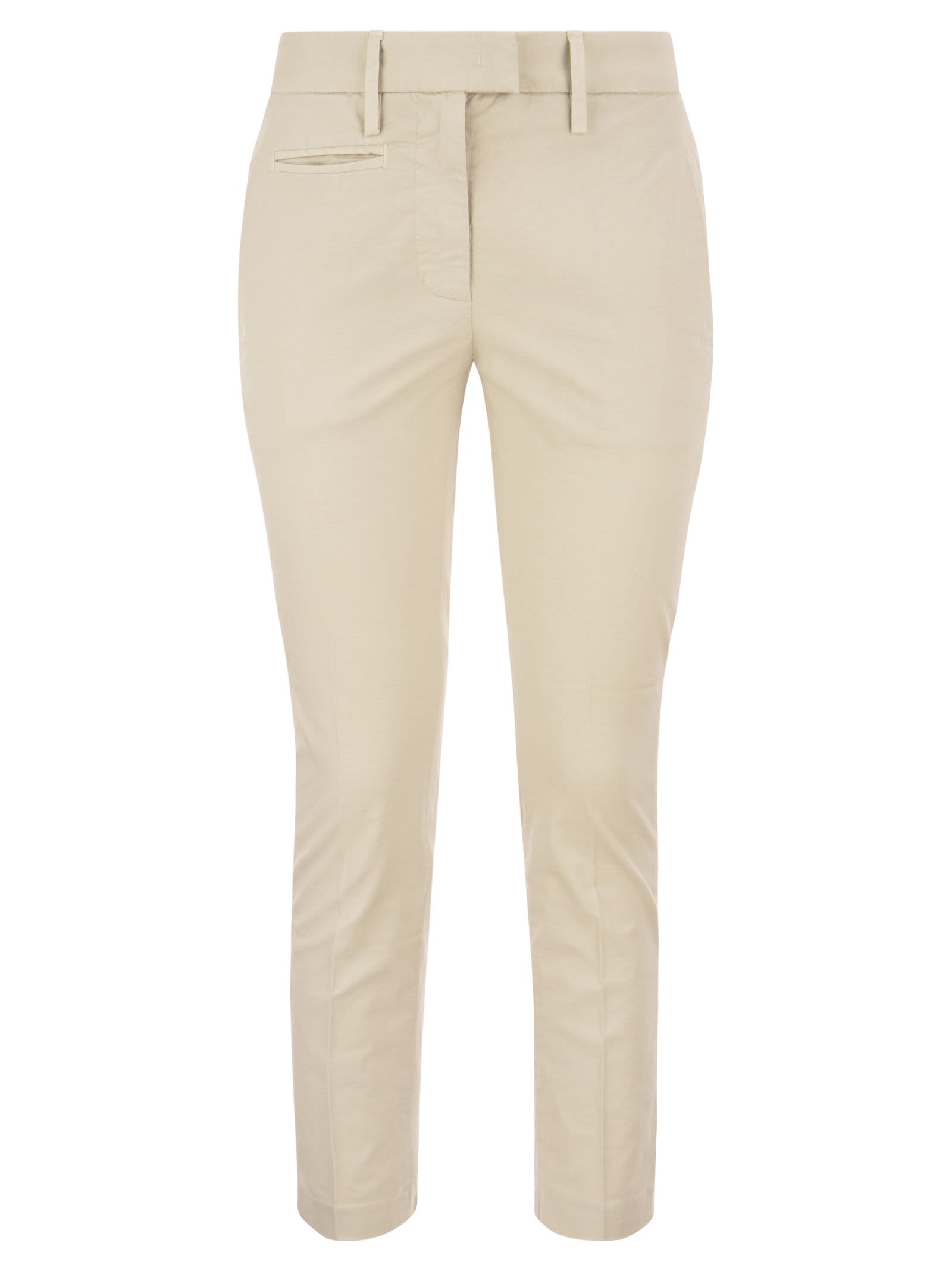 Shop Dondup Perfect - Slim-fit Cotton Gabardine Trousers In Cream