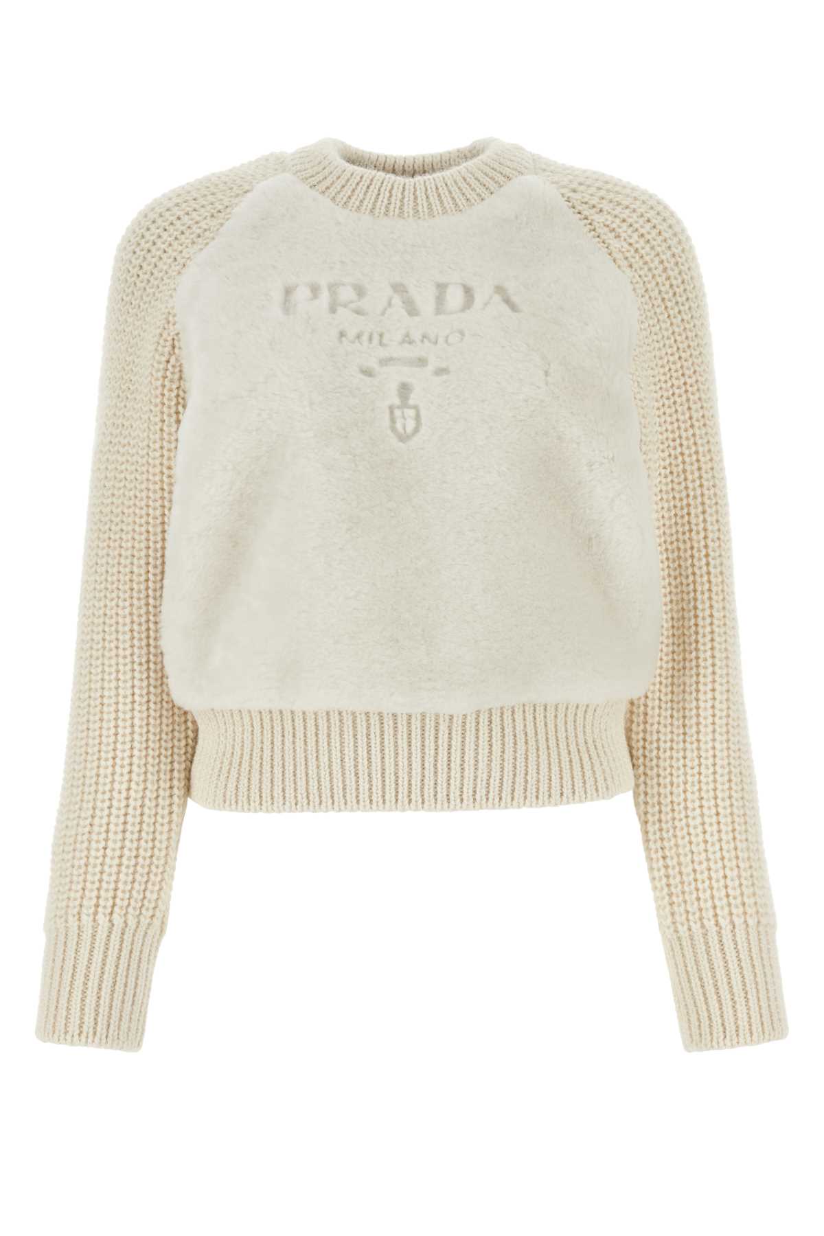 Prada Ivory Shearling And Alpaca Sweater