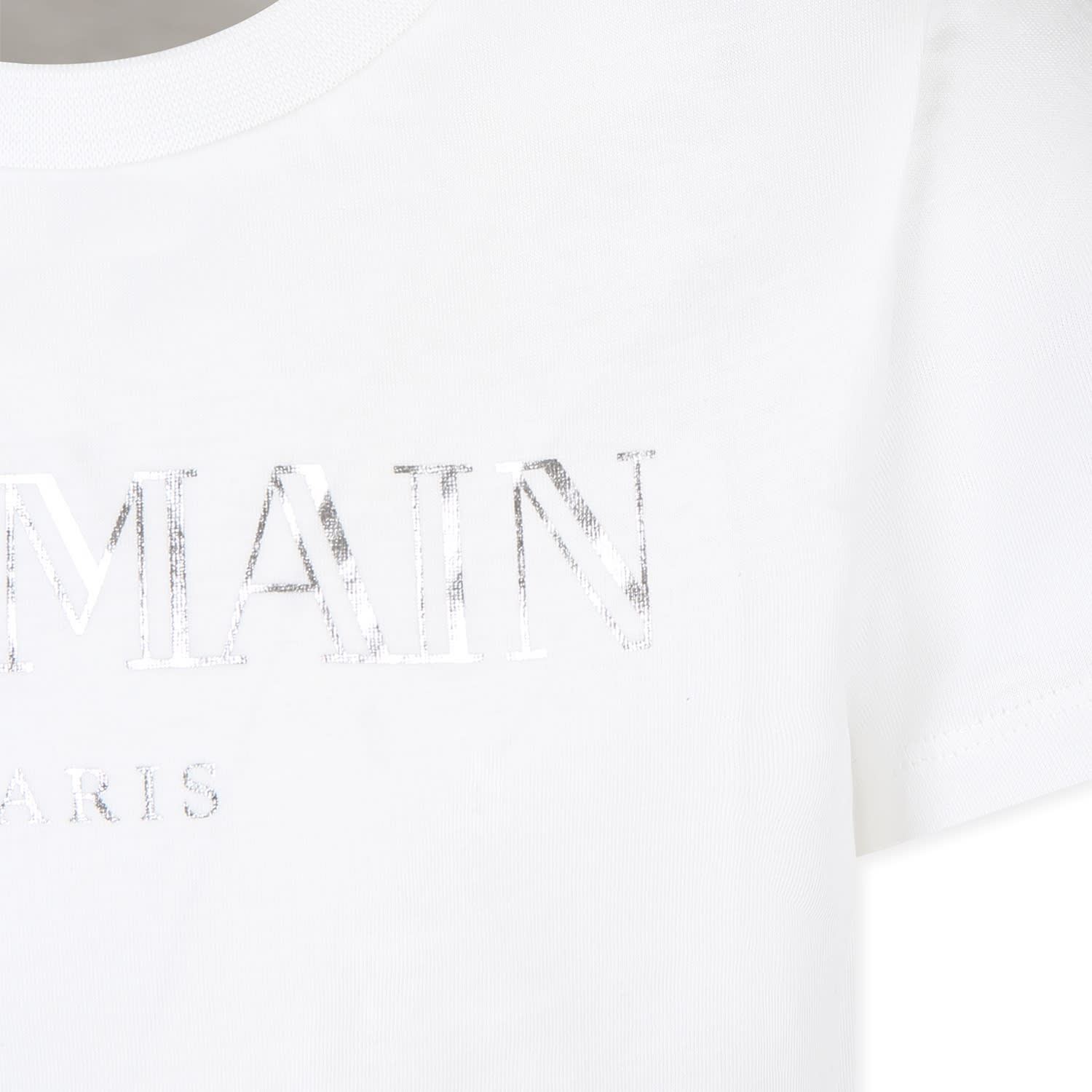 Balmain White T-shirt With Silver Buttons And Logo In Ivory