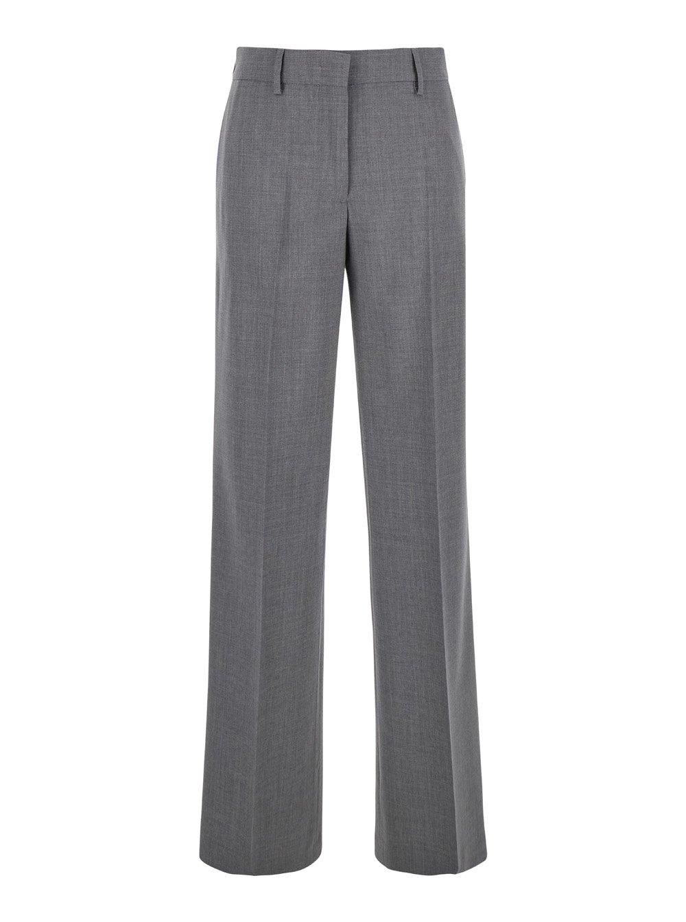 Shop Msgm Classic High-waist Plain Trousers In Grey Melange