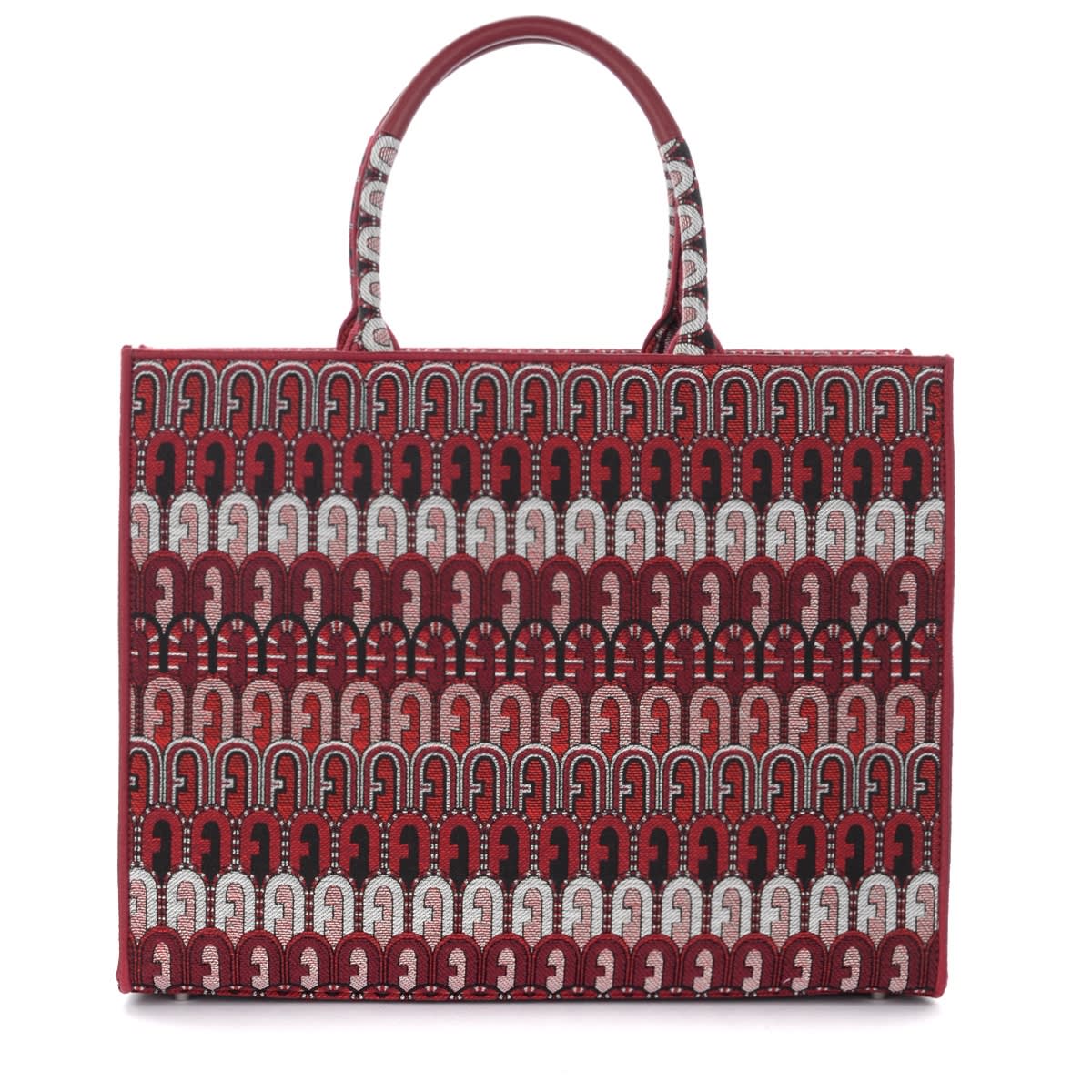 Furla Opportunity L Logoed Fabric Shopping Bag In Cherry Colour