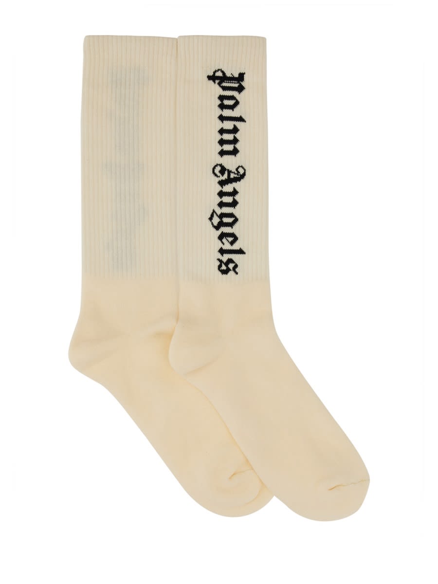 Palm Angels Sock With Logo In Ivory