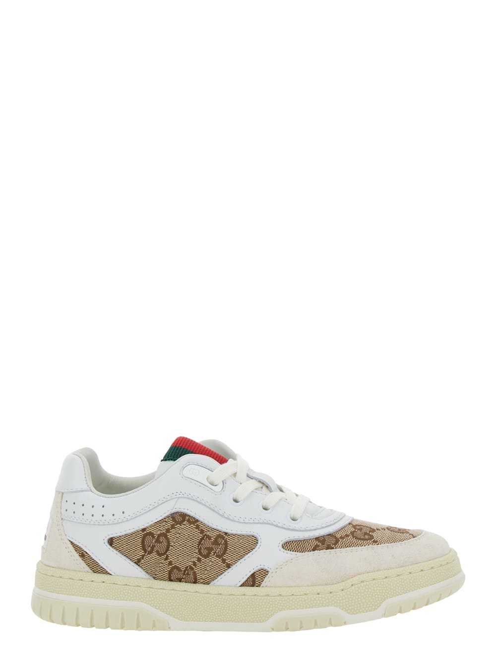 Shop Gucci White Low Top Sneakers With Web Detail In Gg Supreme Canvas And Leather Boy