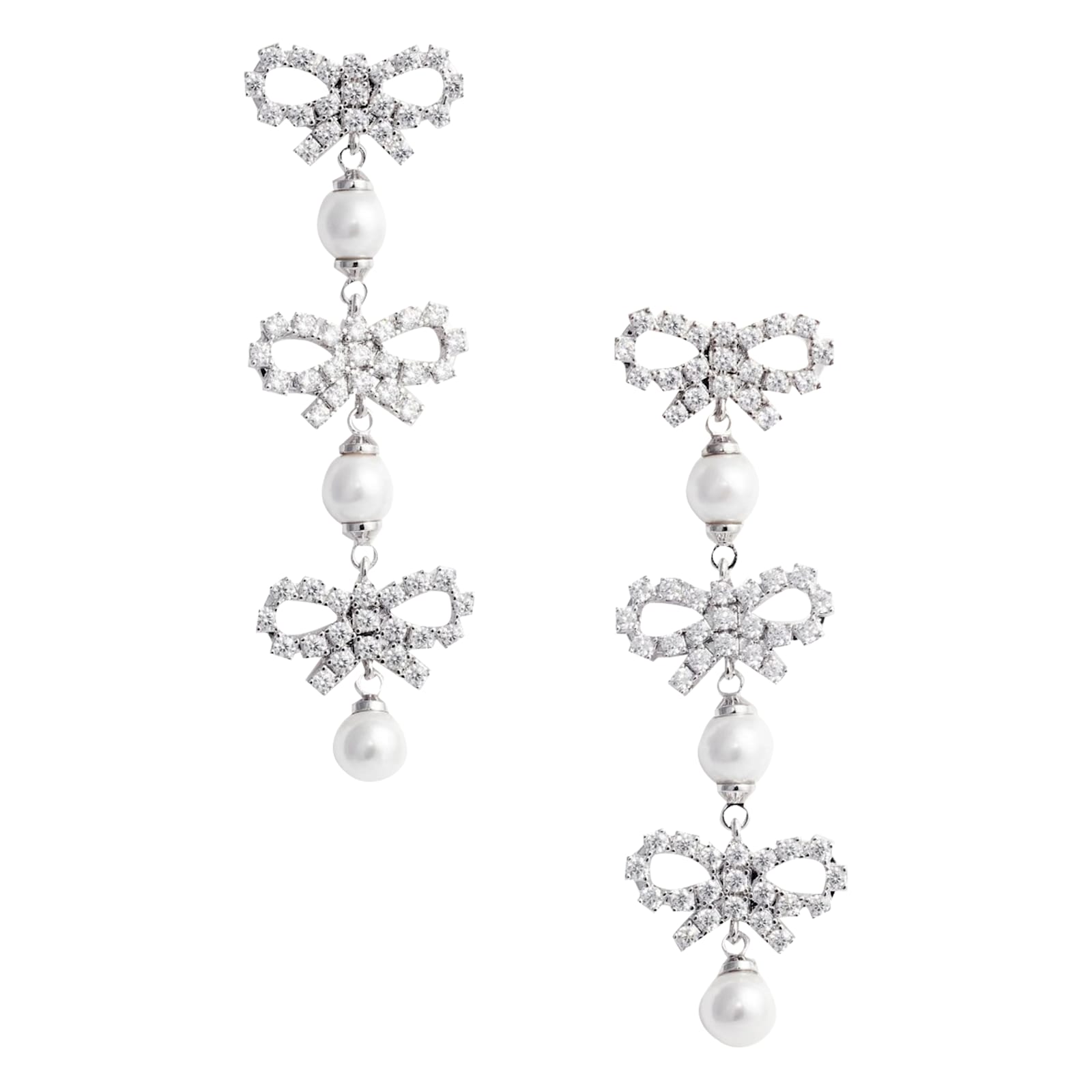 Micro Bow Pearl Tiered Earrings