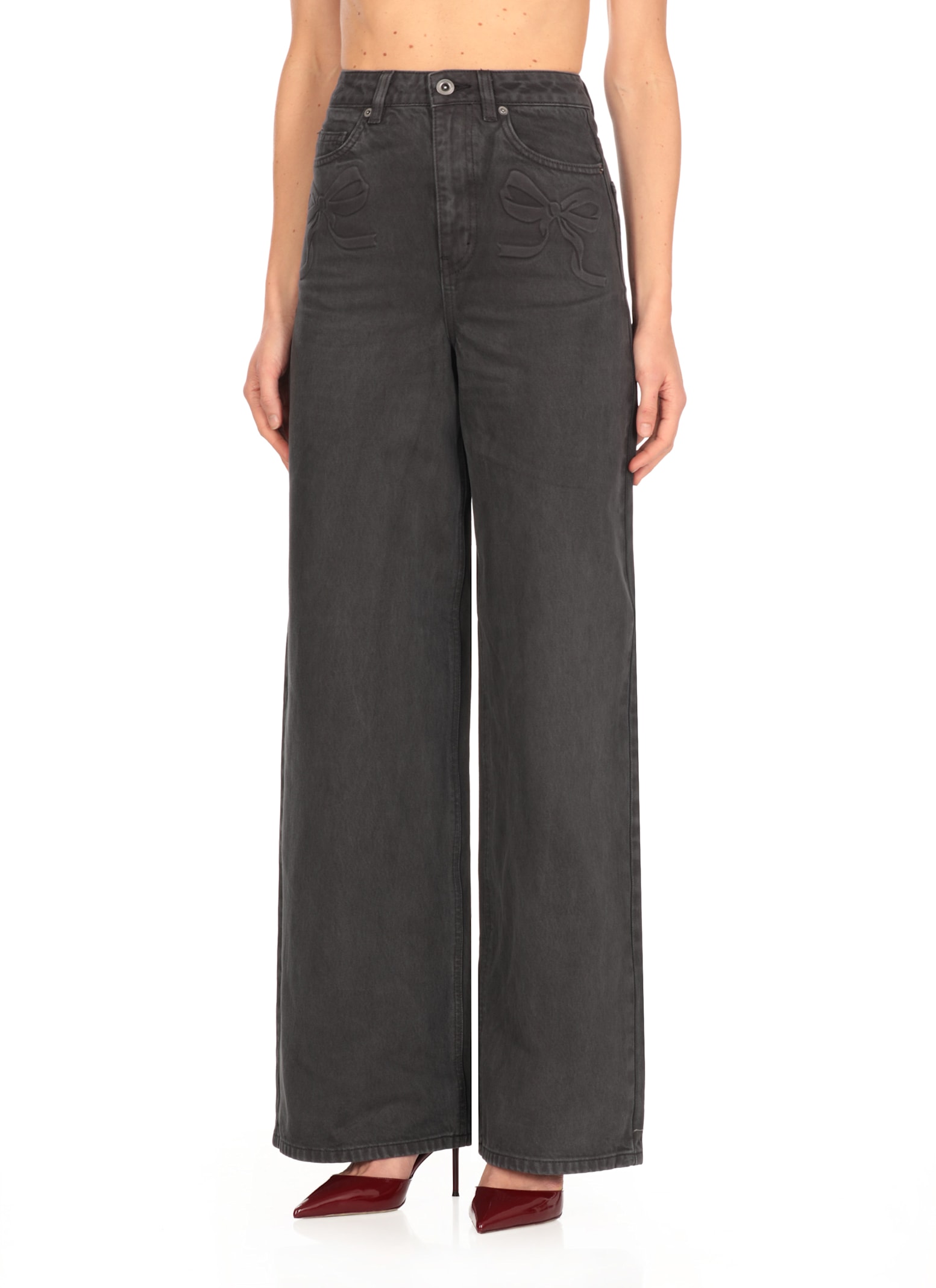 Self-portrait Wide-leg Palazzo Jeans In Black