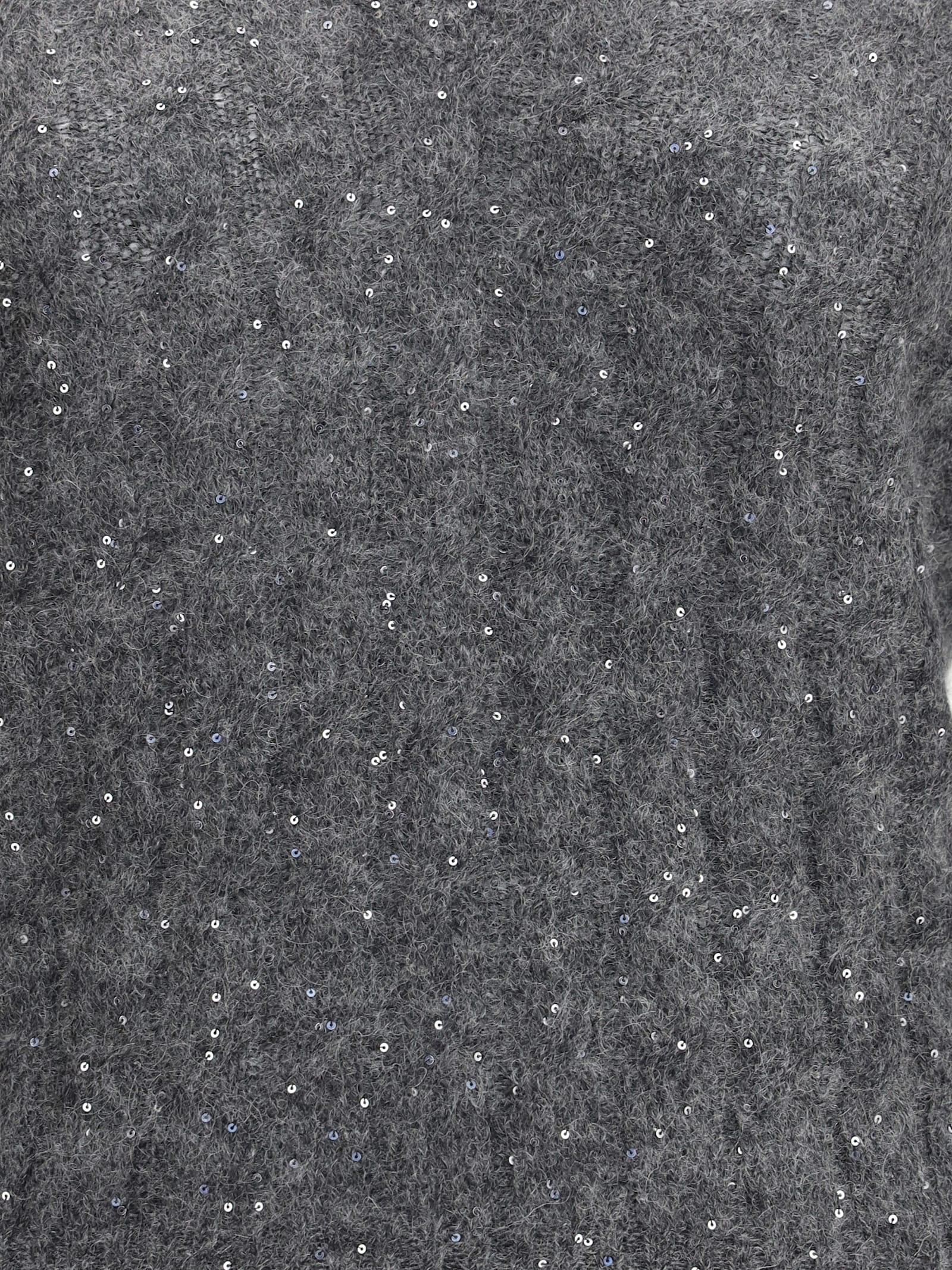 Brunello Cucinelli Textured Ribbed V-neck Sweater With Sparkling Details In Gray