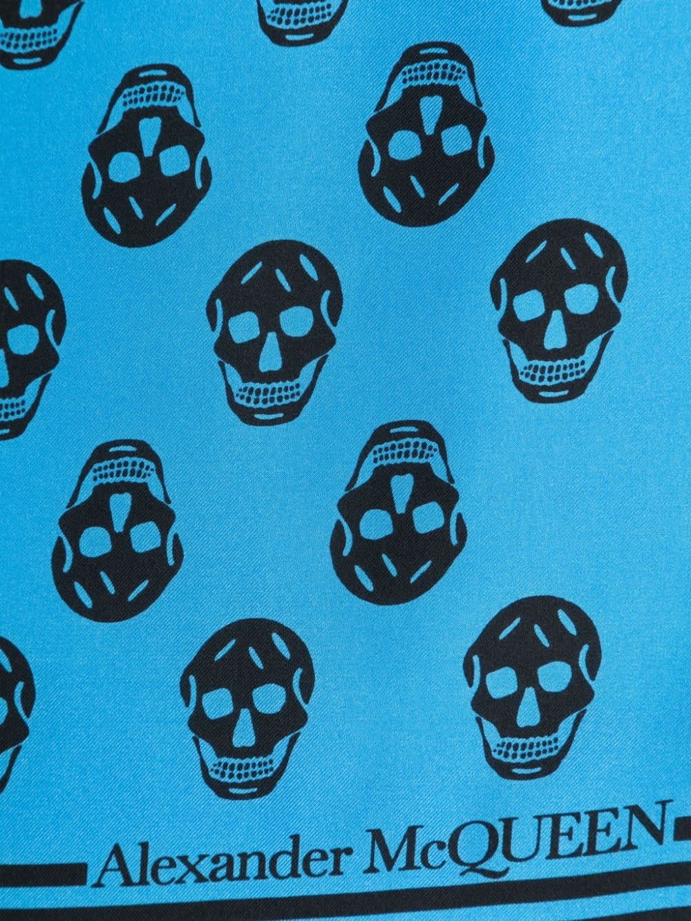 Shop Alexander Mcqueen Light Blue Silk Scarf With All-over Skull