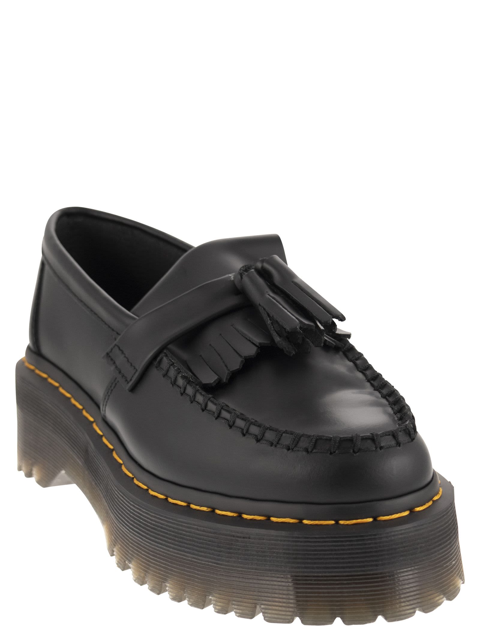 Shop Dr. Martens' Adrian Quad Moccasin With Kiltie Fringes In Black Smooth