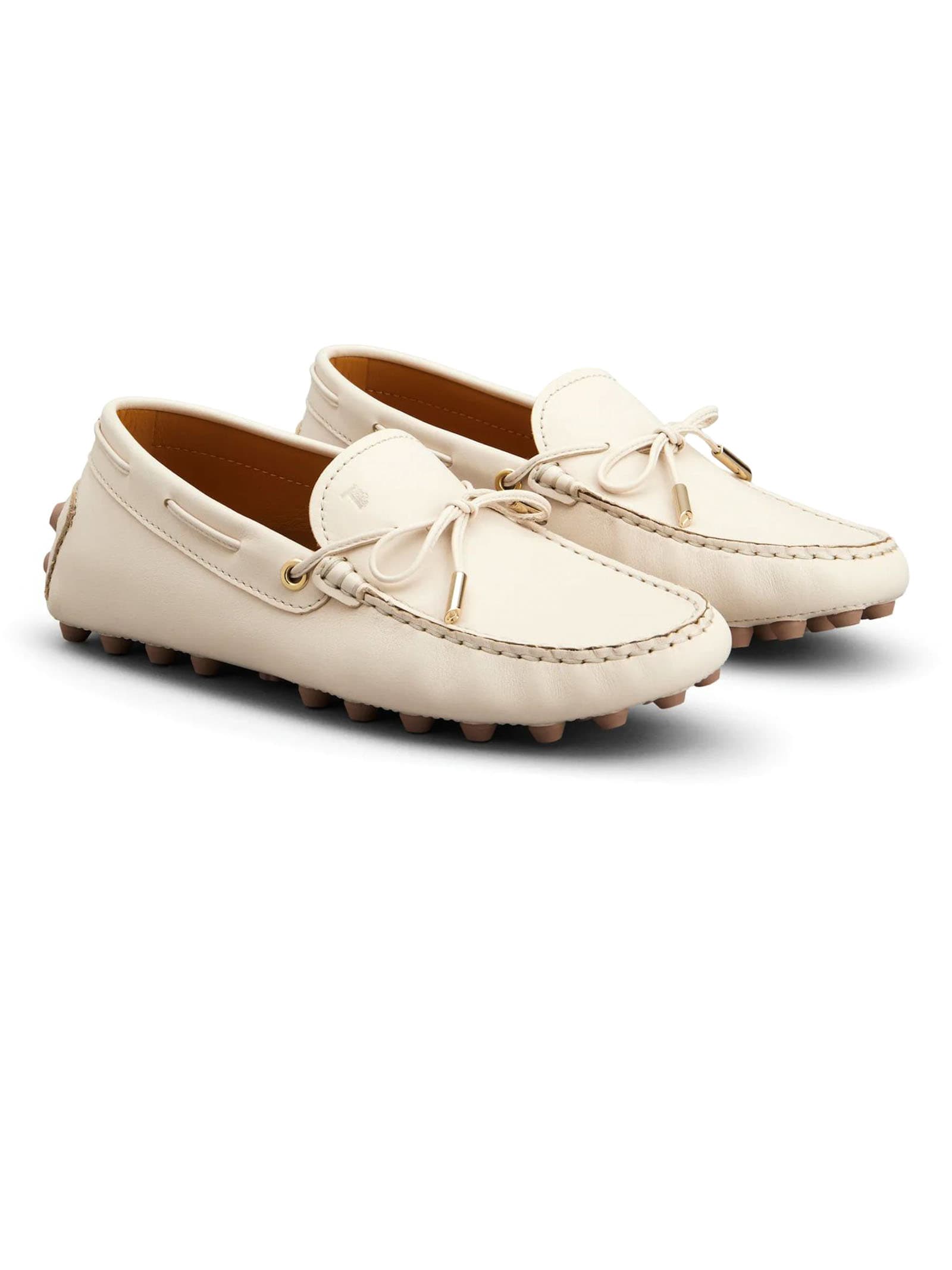 Shop Tod's Gommino Bubble In Off White Leather