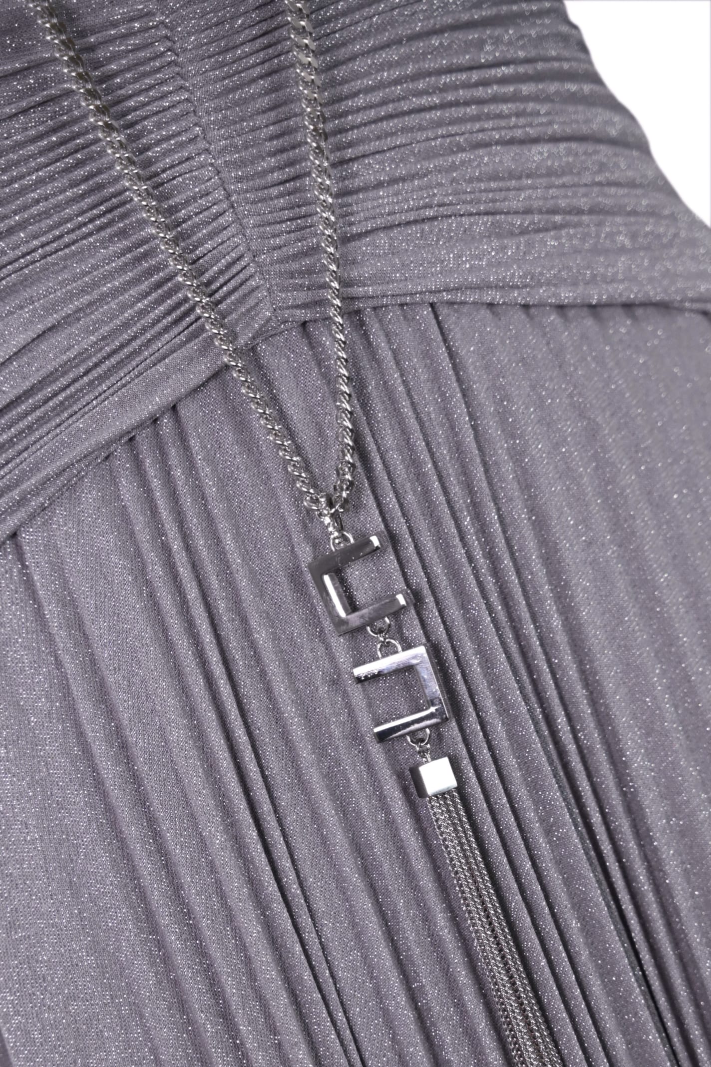Shop Elisabetta Franchi Red Carpet Dress With Lurex Jersey Necklace In Argento