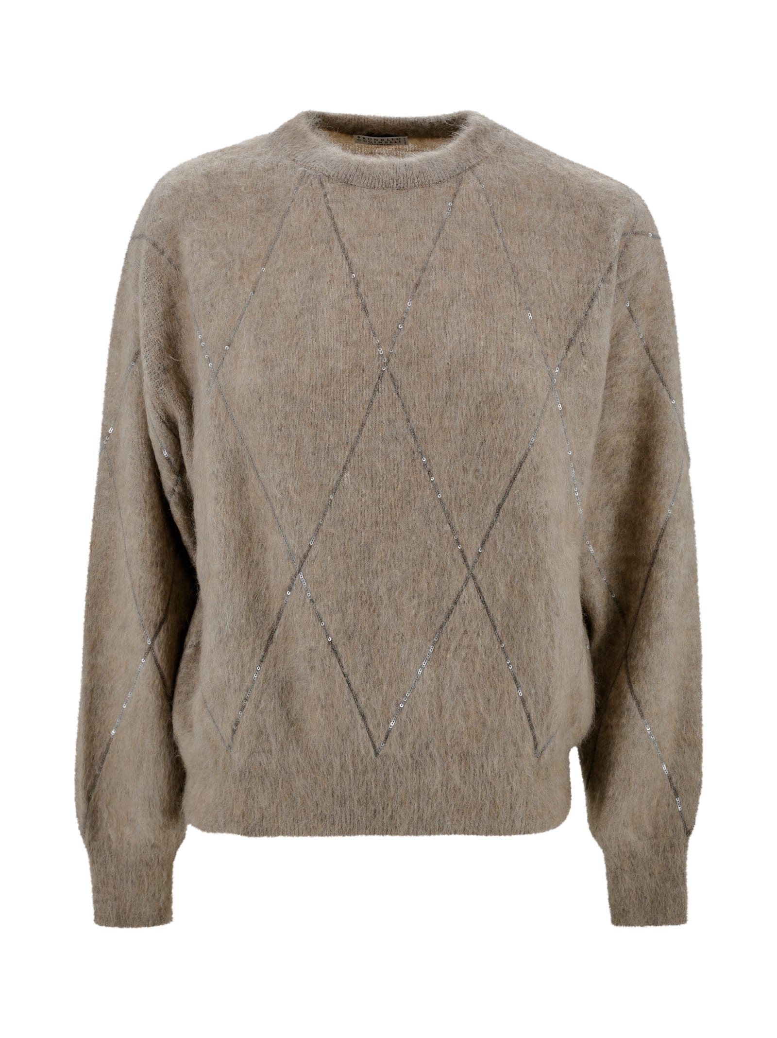 Shop Brunello Cucinelli Sequin Embellished Crewneck Knitted Jumper In Brown