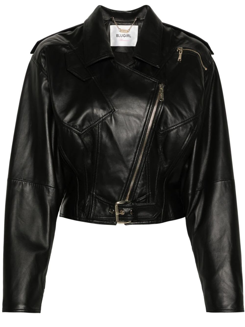 Shop Blugirl Leather Jacket In Black
