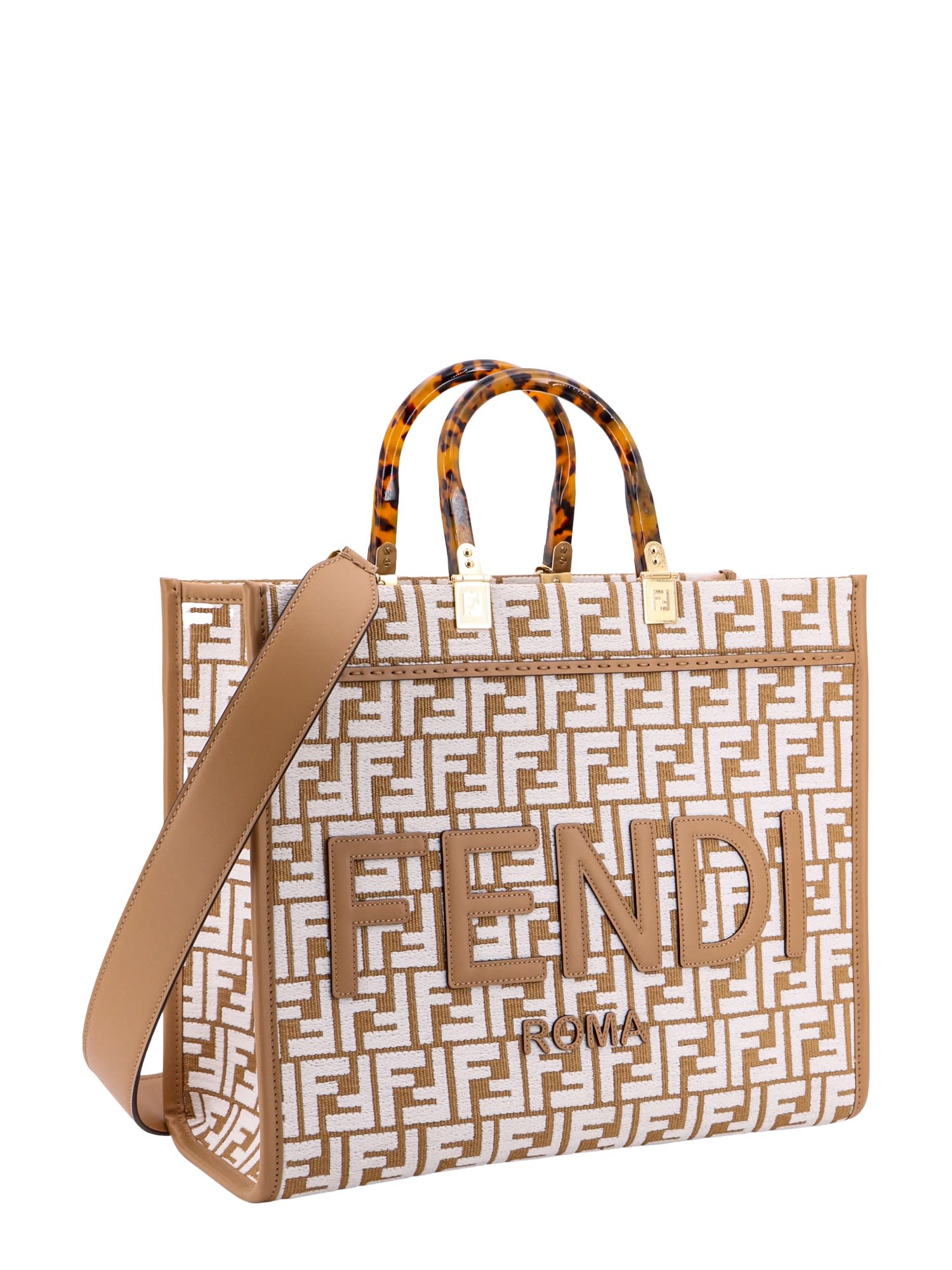 medium Sunshine FF-motif raffia tote bag, FENDI