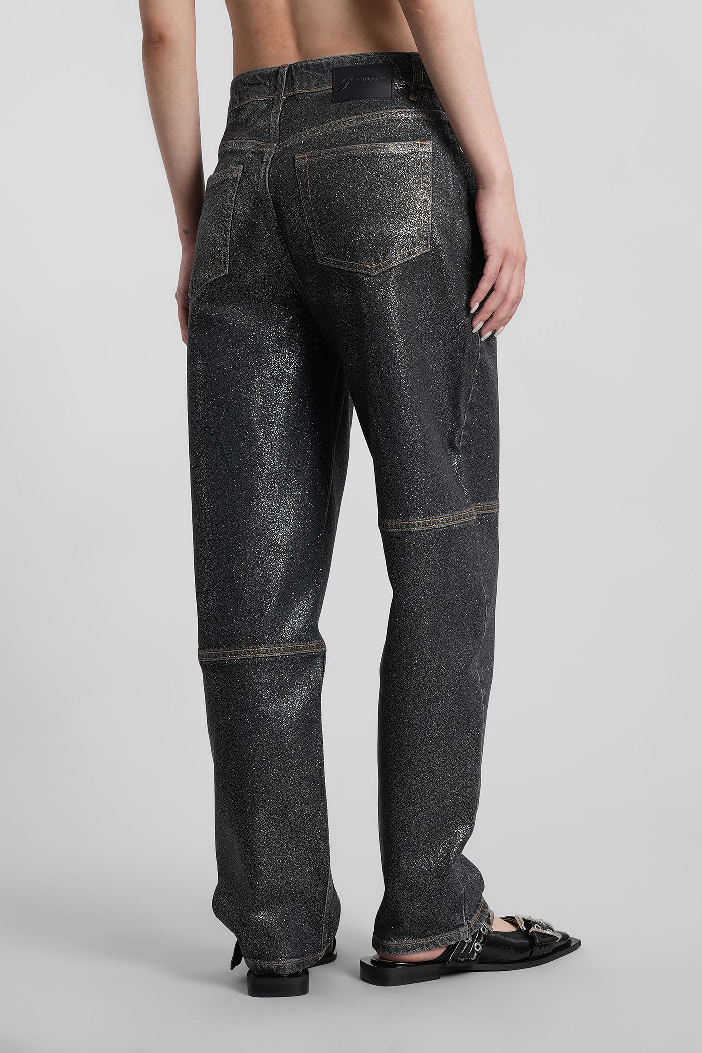 Ganni Shimmery Foil Stary Jeans In Black