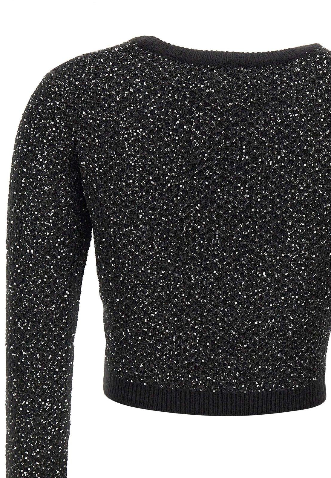 Shop Elisabetta Franchi Sequin Thread Cropped Top In Black