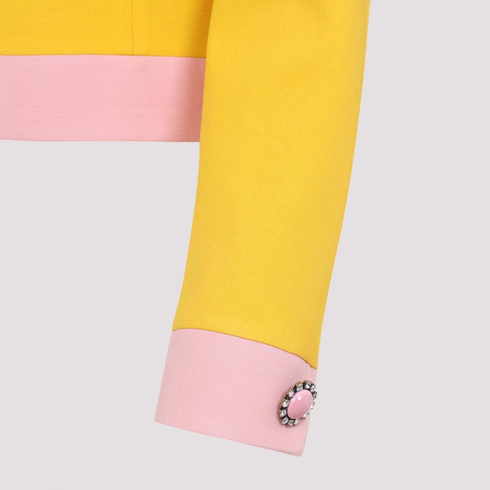 Valentino Bi-color Crystal Crepe Crop Jacket In H Bright Narciso Pale Rose