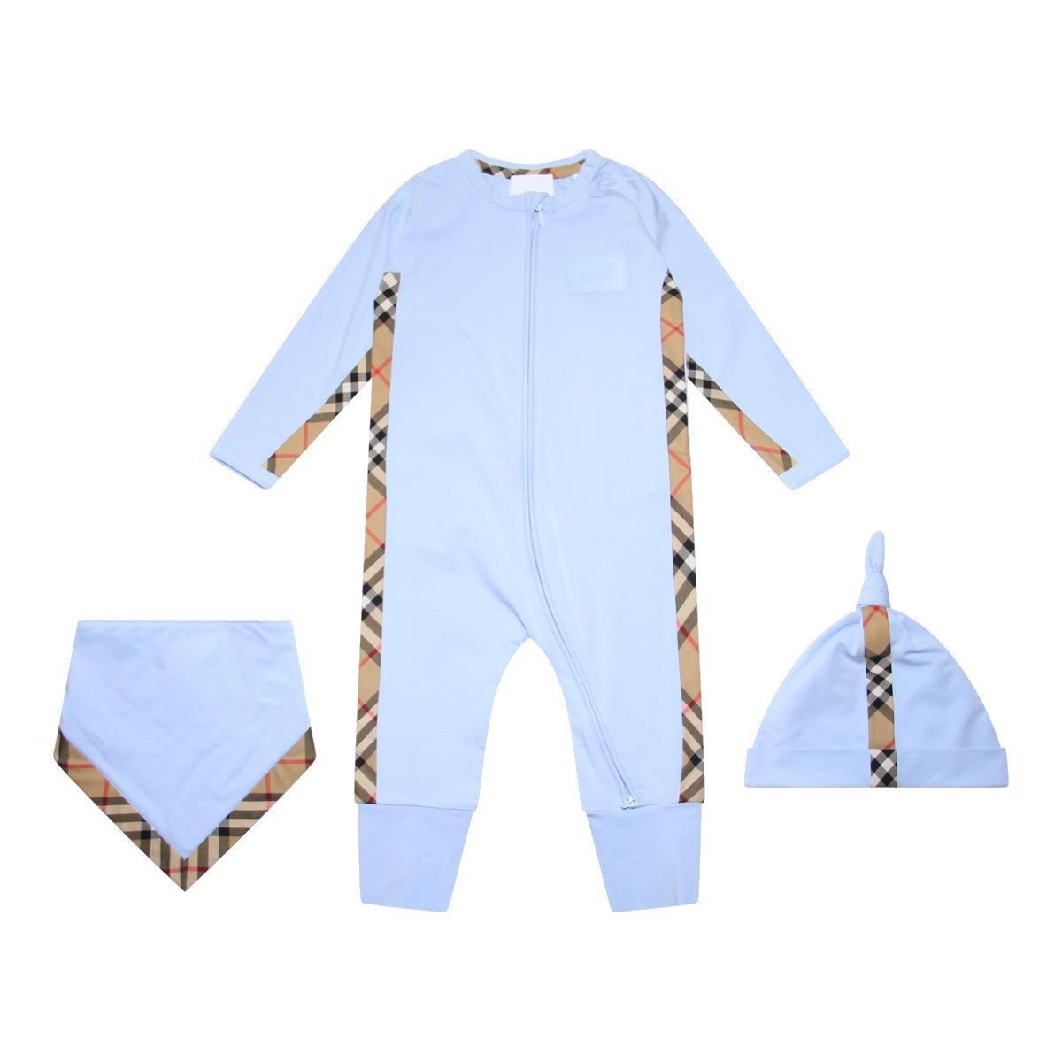 Burberry Check-trim Three-piece Stretched Baby Gift Set In Light Porcelain Blue