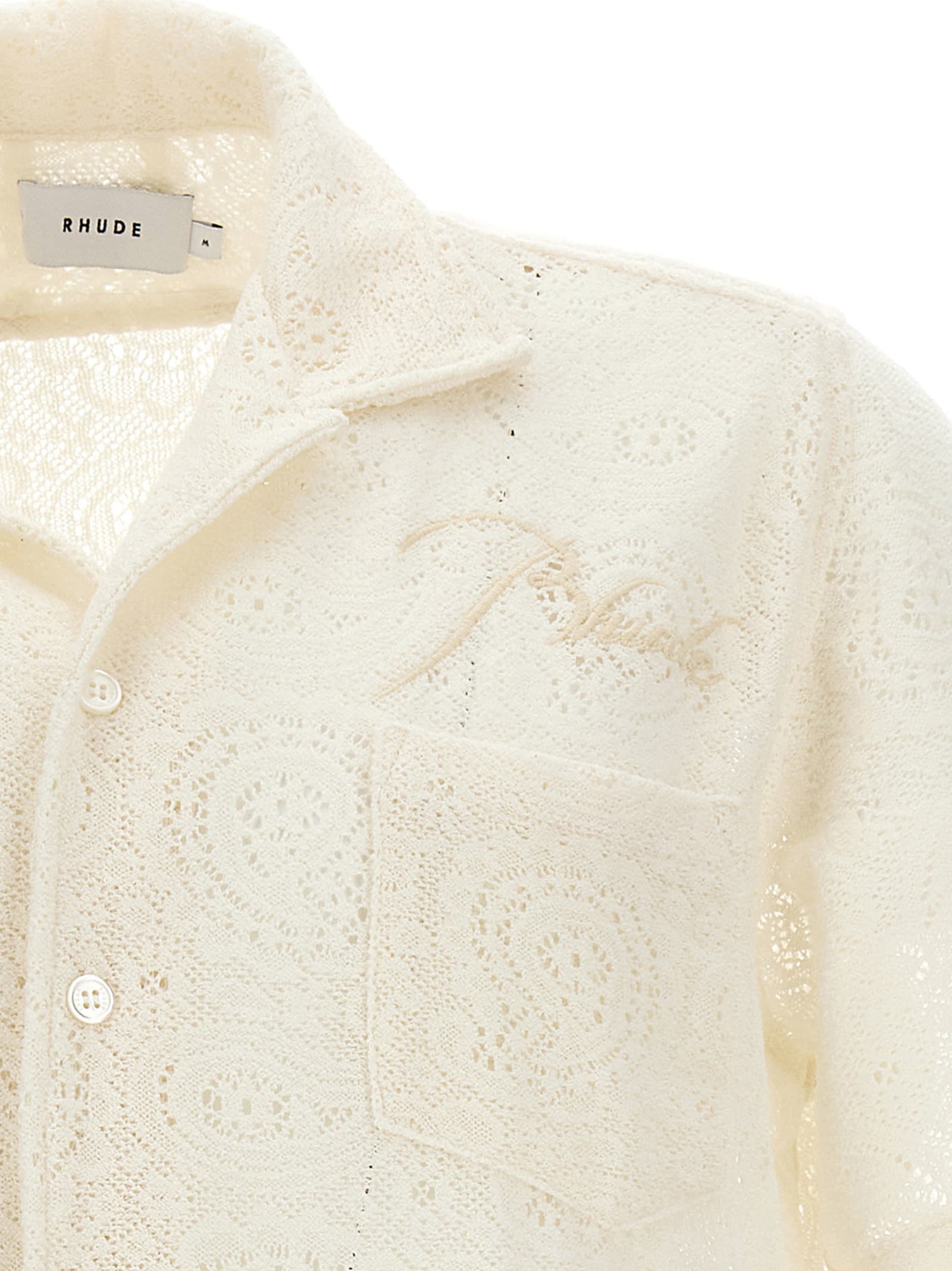 Ajor Short Sleeve Lace Button-up Camp Shirt In Crème