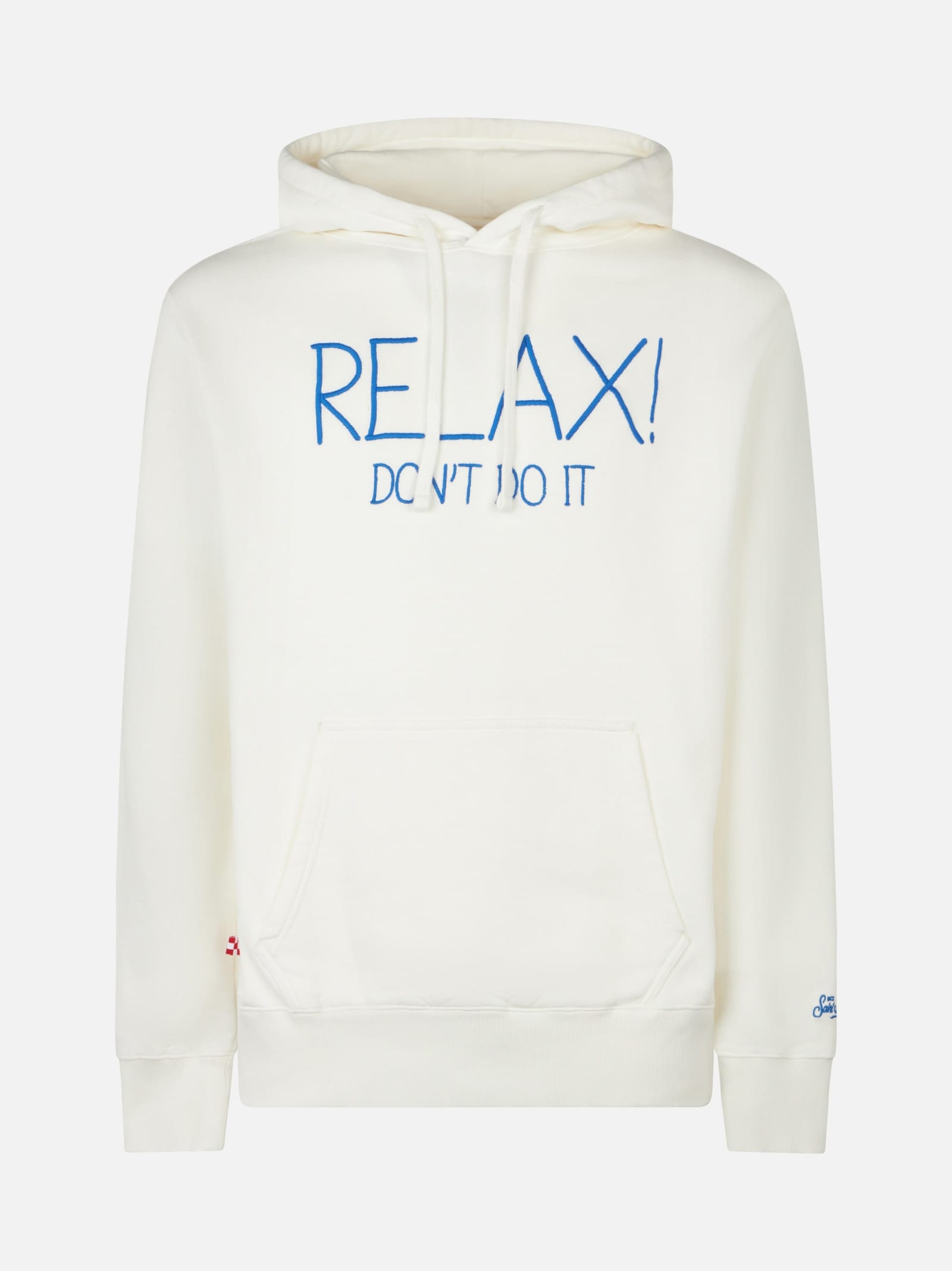Mc2 Saint Barth Man White Hoodie With Relax Dont Do It Embroidery In White