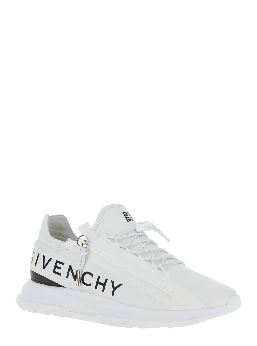 Shop Givenchy Spectre White Low Top Sneakers With Zip And Logo In Leather Man