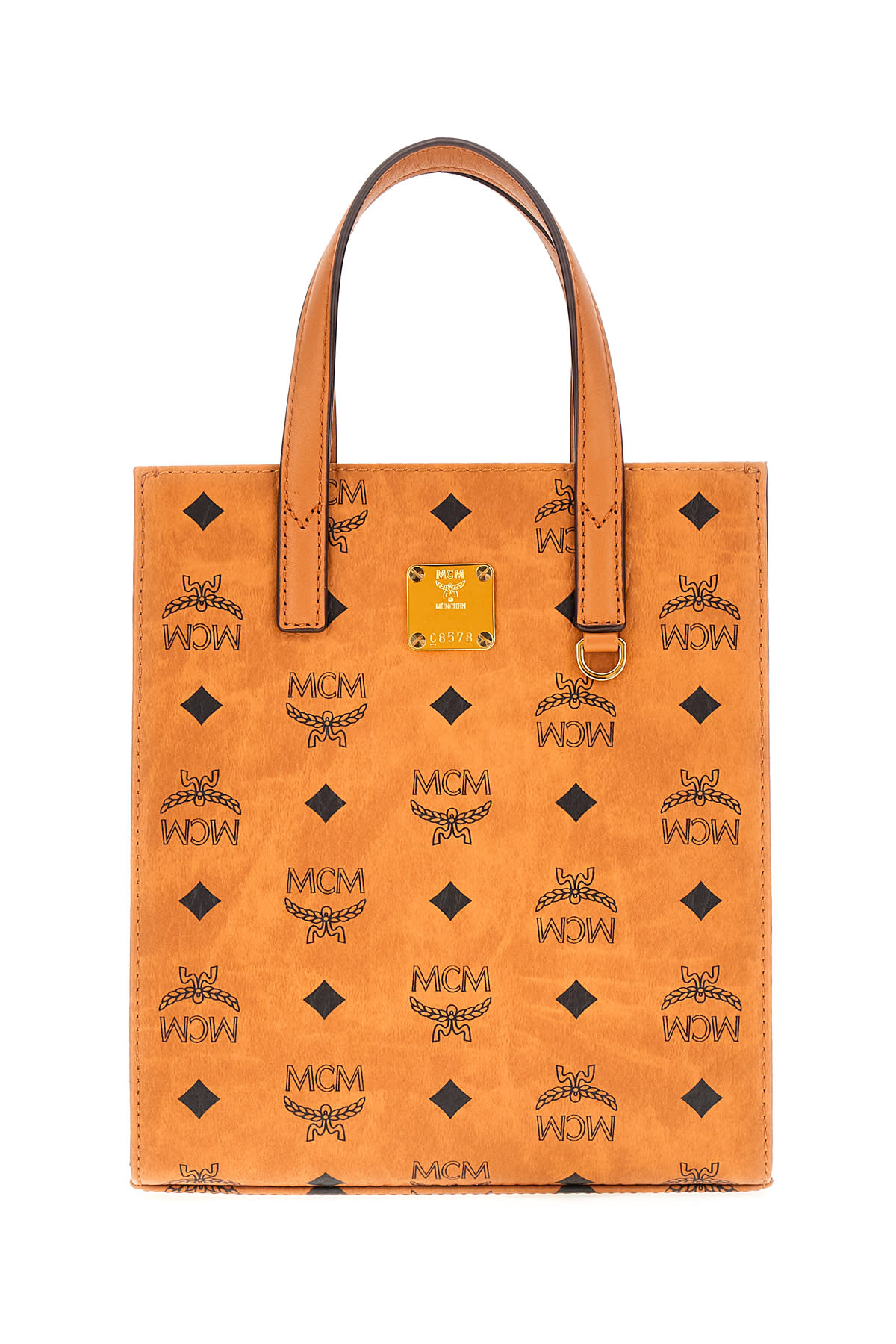 Shop Mcm Printed Synthetic Leather Medium Aren Handbag In Co