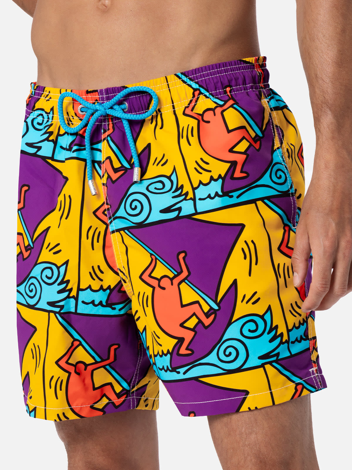 MC2 SAINT BARTH MAN MID-LENGTH GUSTAVIA SWIM-SHORTS WITH KEITH HARING DESIGN PLACED PRINT KEITH HARING SPECIAL EDITI 
