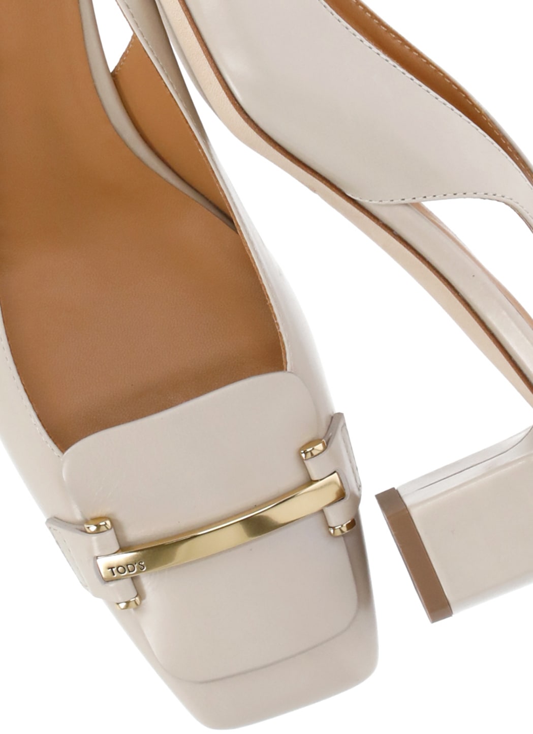 Tod's 60mm Squared-toe Metallic-logo Pumps In Neutral
