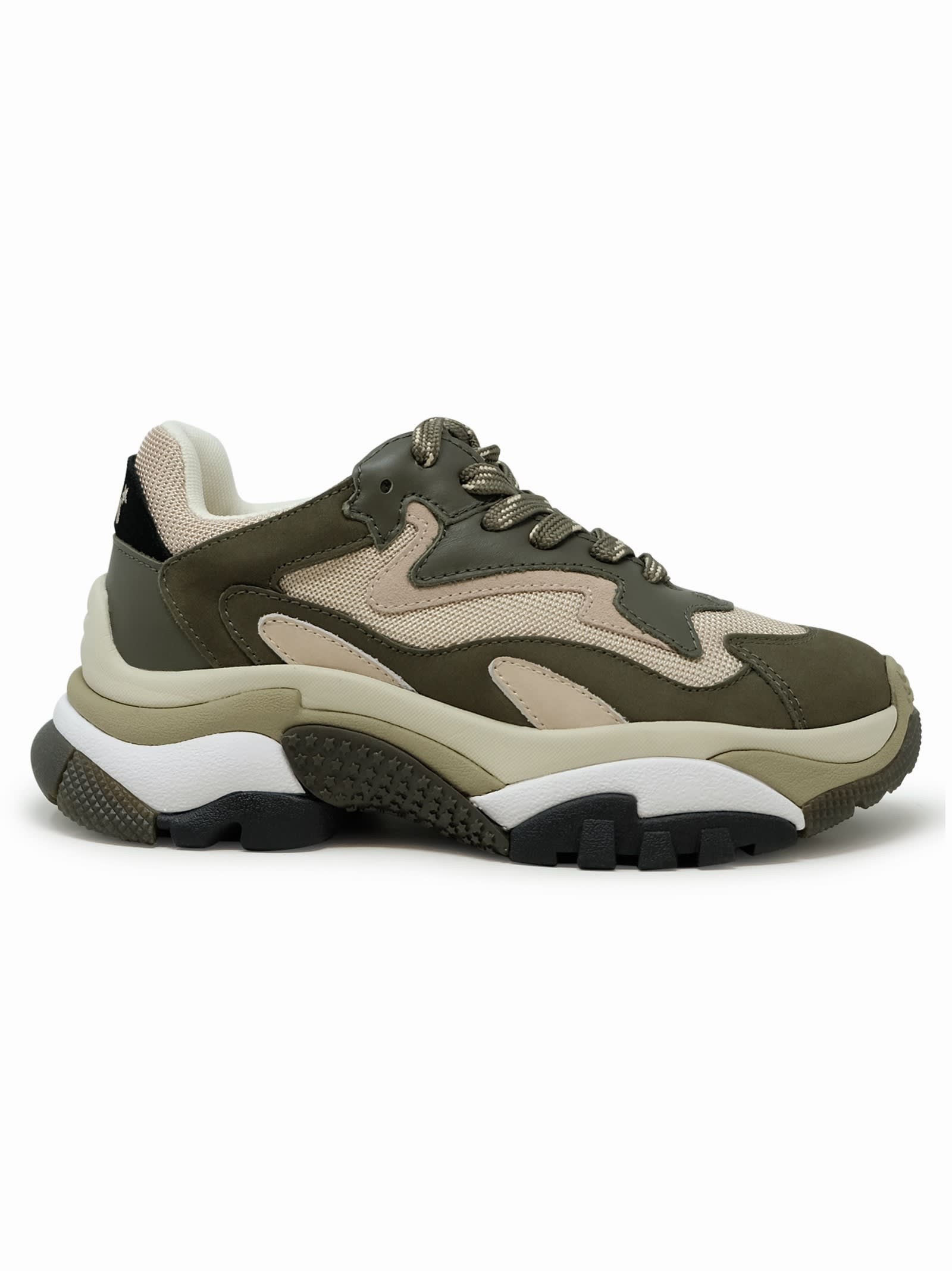 Shop Ash Military Green Leather Addict03 Sneakers