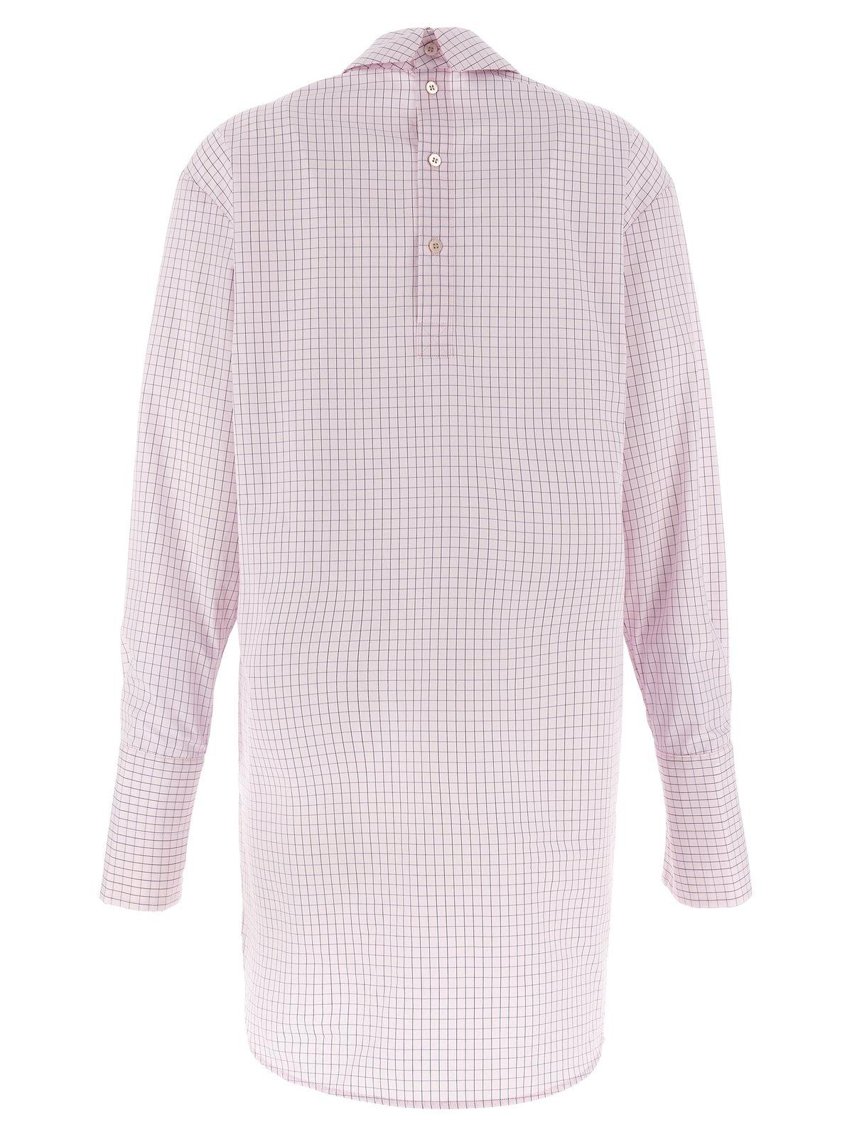 Shop Dries Van Noten Grid Mock-neck Long-sleeve Shirt In Pink