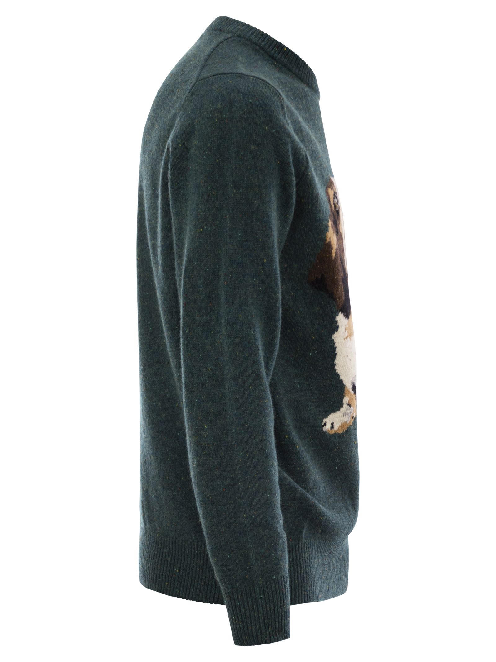Mc2 Saint Barth Green Wool Sweater With Basset Hound Print In Green