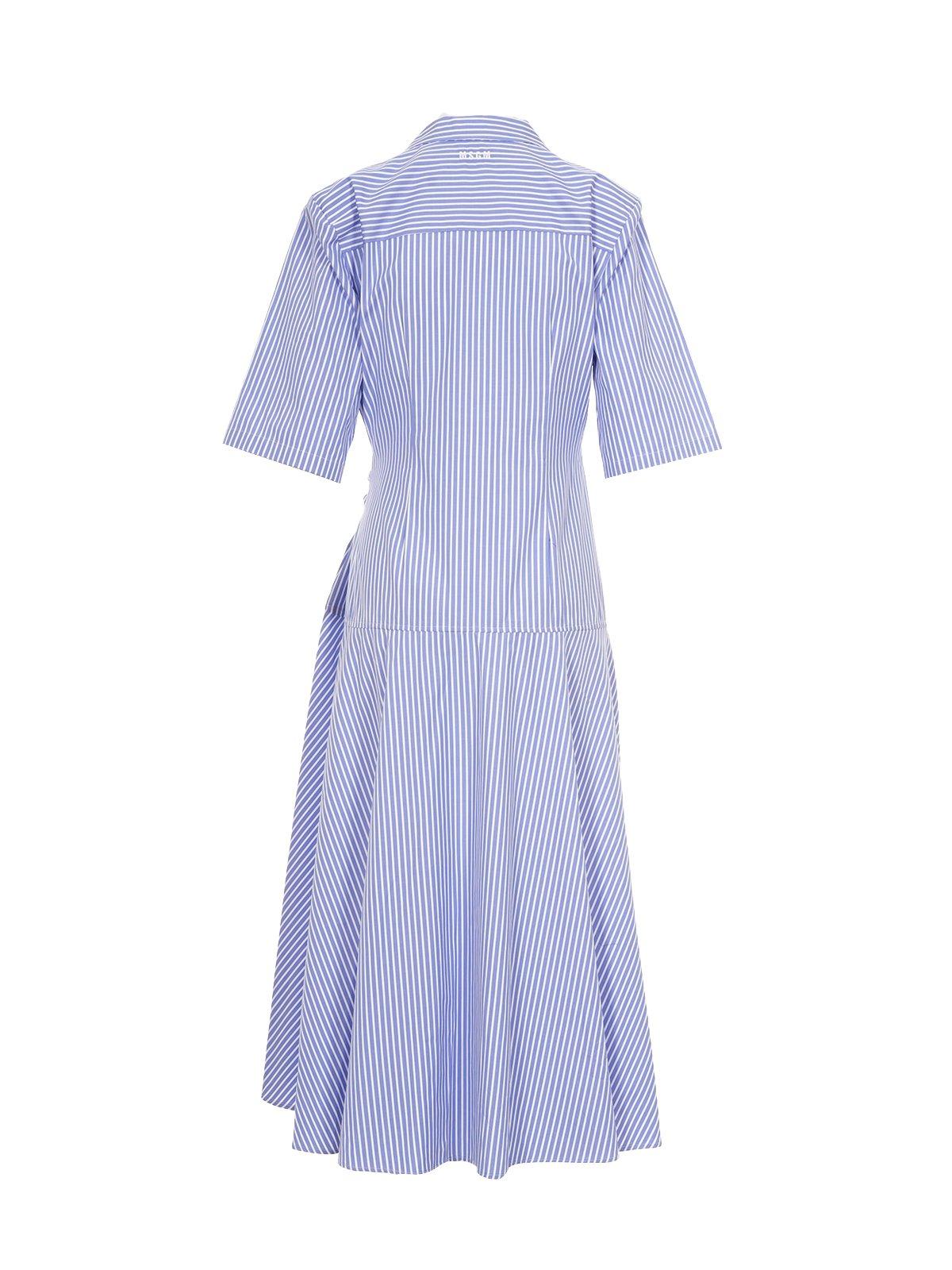 Shop Msgm Bowed Waistline Poplin Midi Dress In Blue