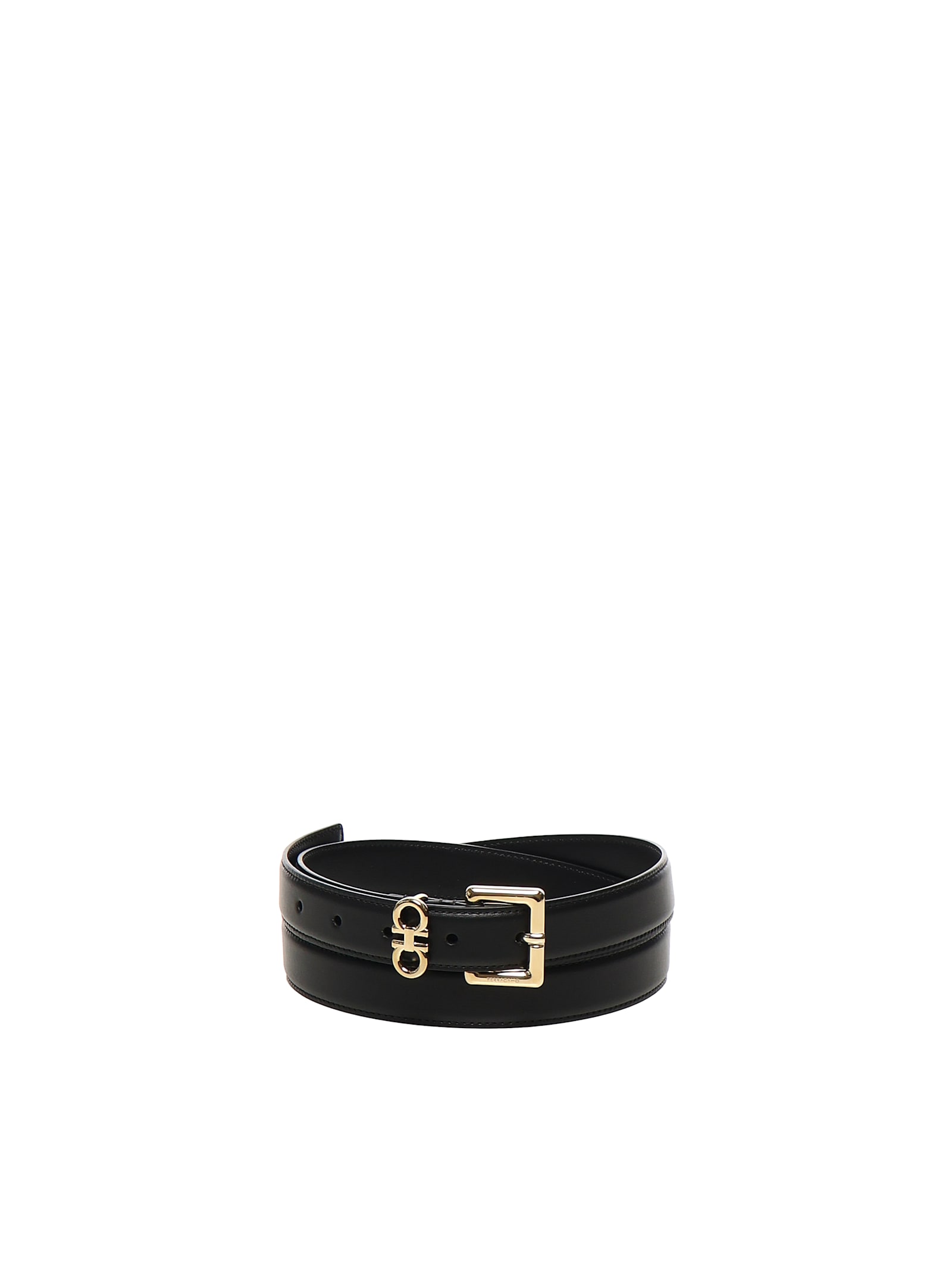Ferragamo Fixed Belt With Double Hooks In Black