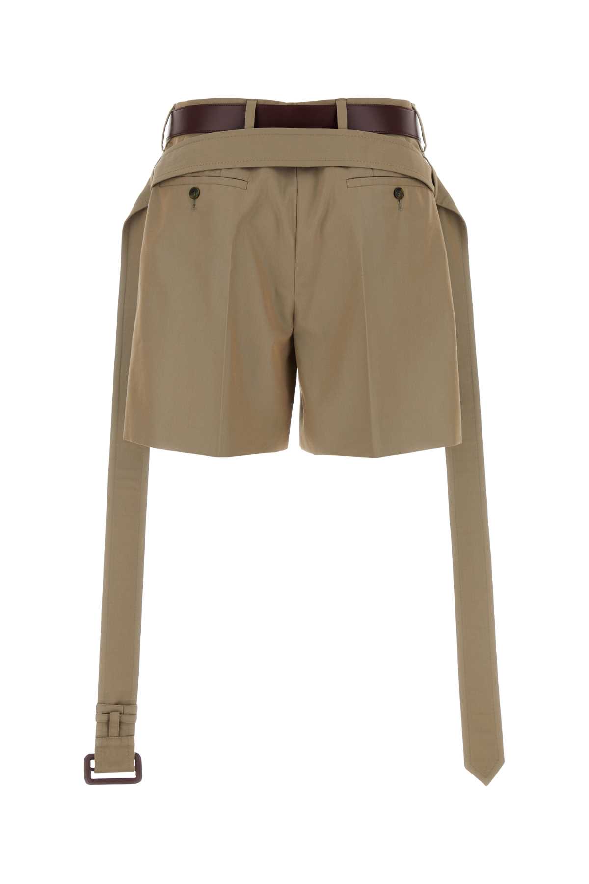 Prada Twill Shorts With Belted Waist And Pleated Front In Brown