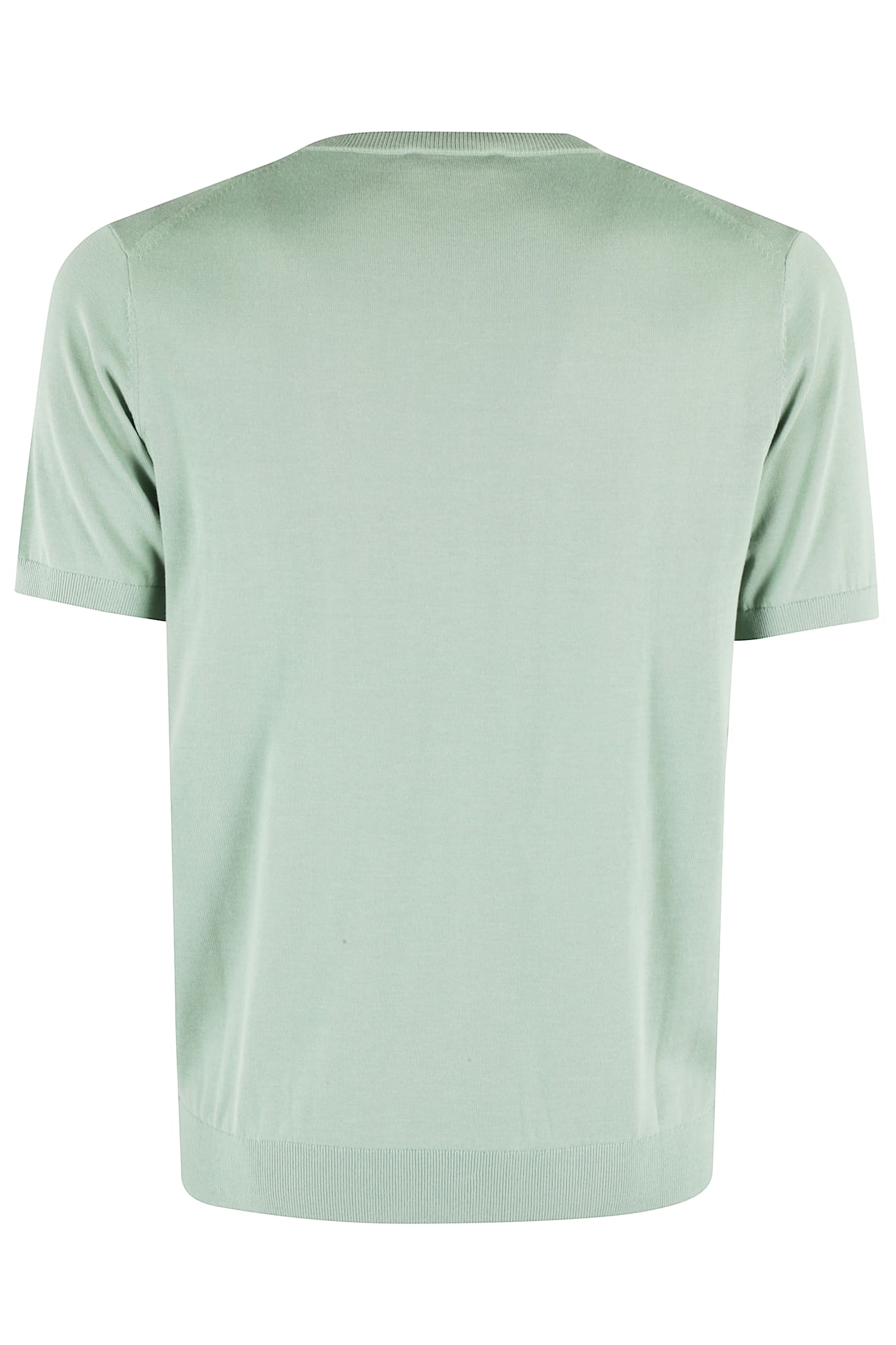 Kangra Cashmere Kangra Short-sleeved Cotton Knit Top With Ribbed Detailing In Verdino
