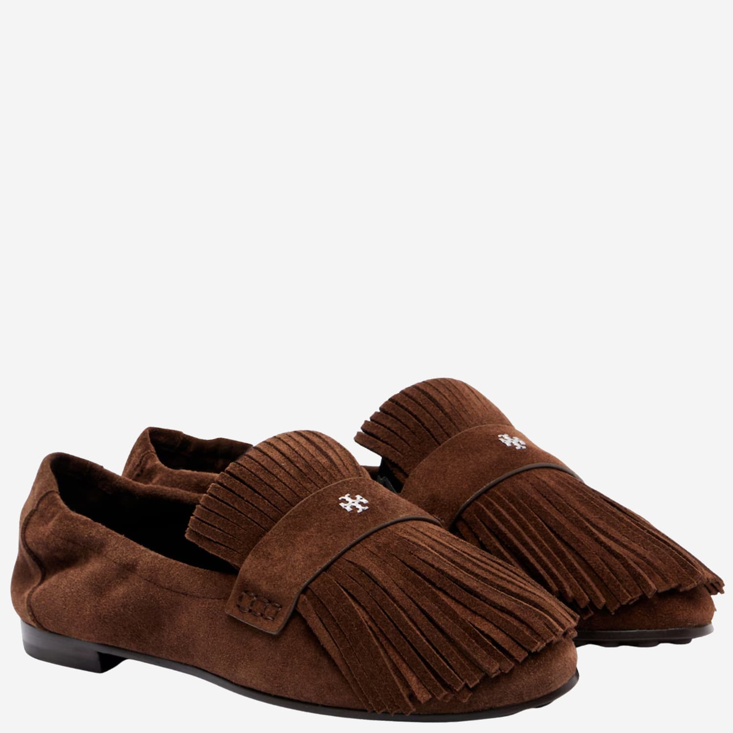 Tory Burch Suede Ballerina Loafers With Decorative Fringes In Brown