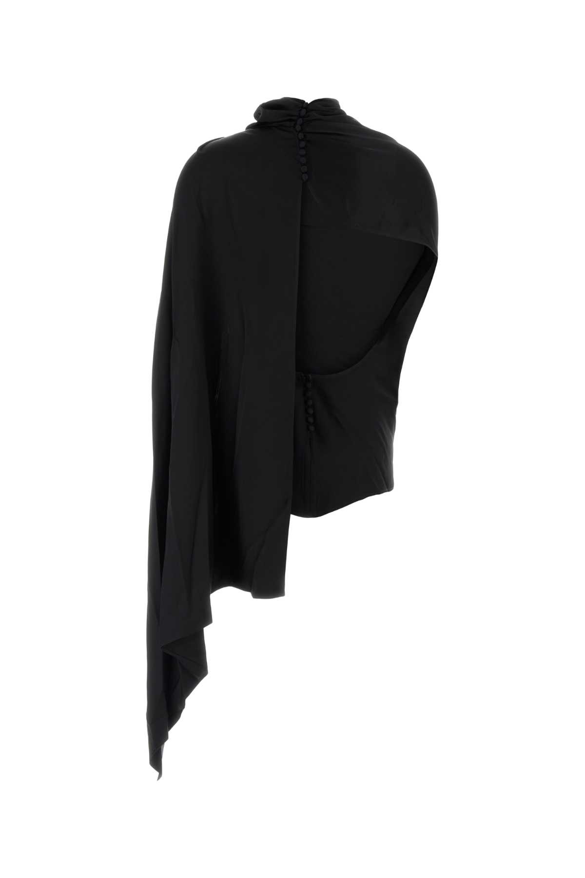 Magda Butrym Asymmetric Draped High Neck Open Back Top In Black