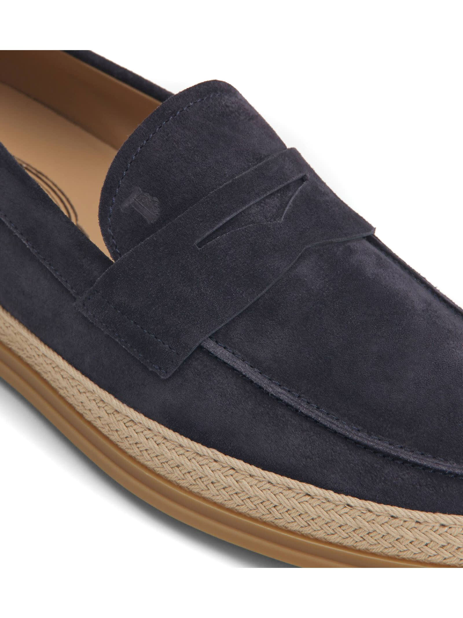 Shop Tod's Loafers In Blue Velvety Suede