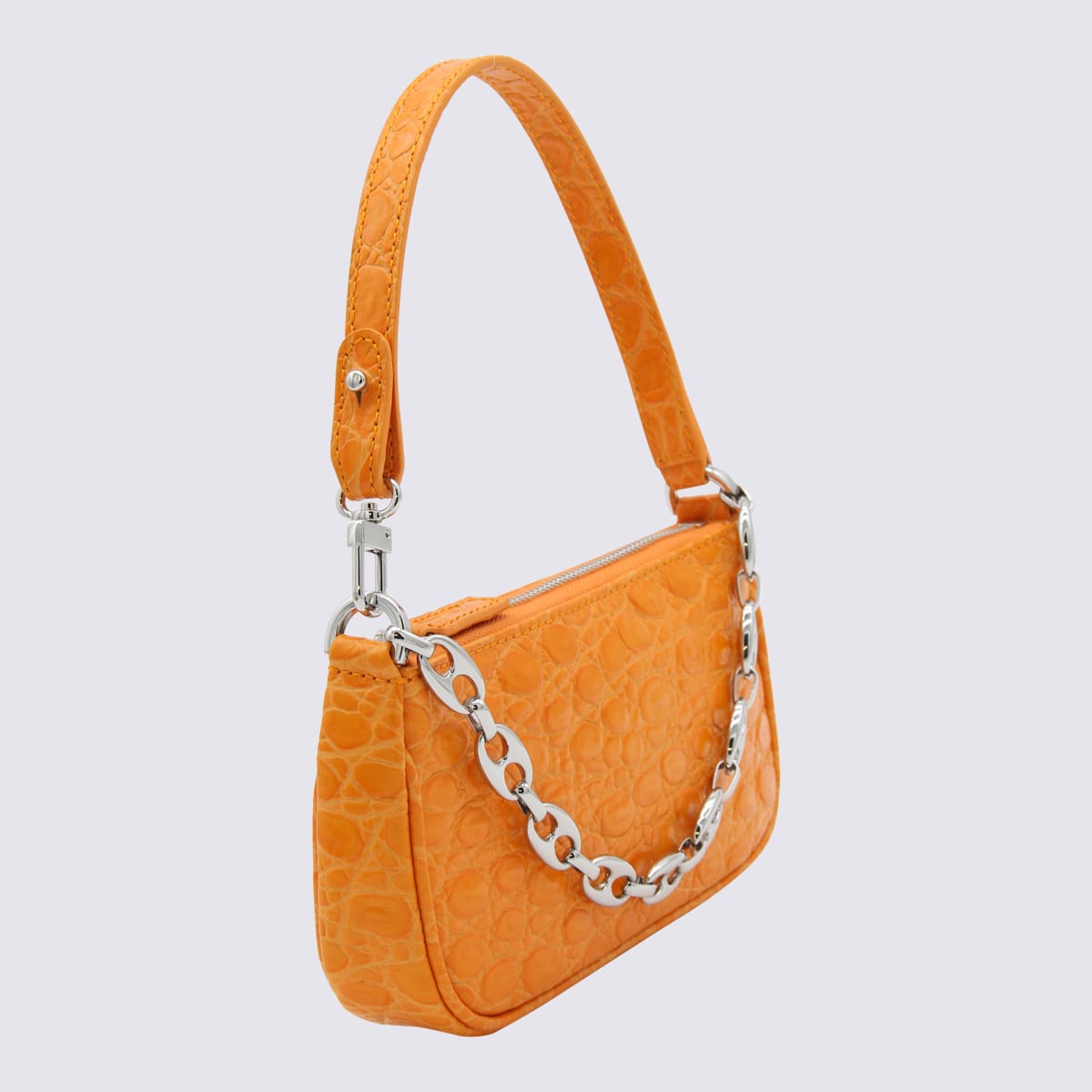 Shop By Far Orange Leather Mini Rachel Circular Croco Shoulder Bag