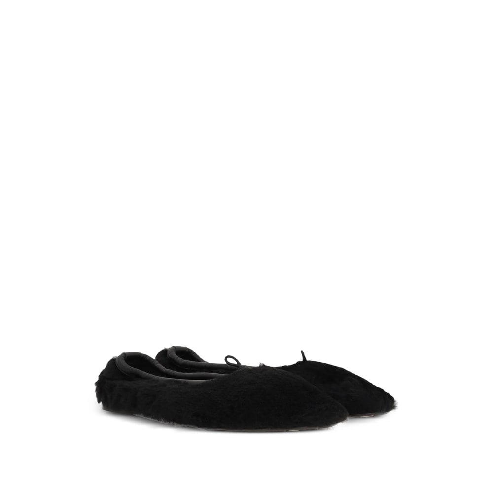 Hereu Black Puntera Shearling Ballerina Flats In Black