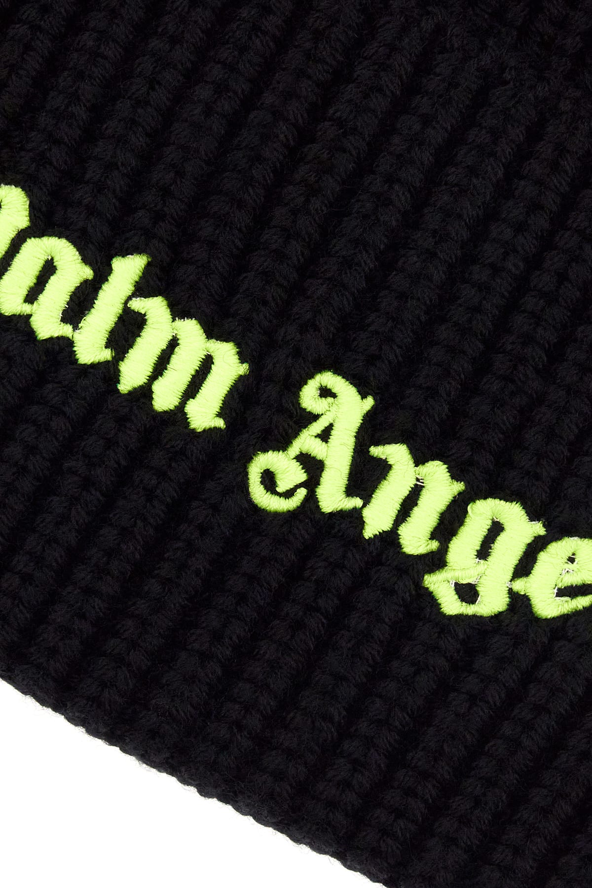 Shop Palm Angels Black Wool Beanie Hat In Black Yellow