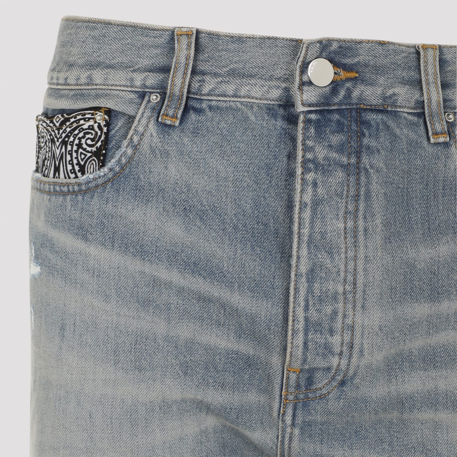 Shop Amiri Bandana Repair Straight Jeans In Antique Indigo