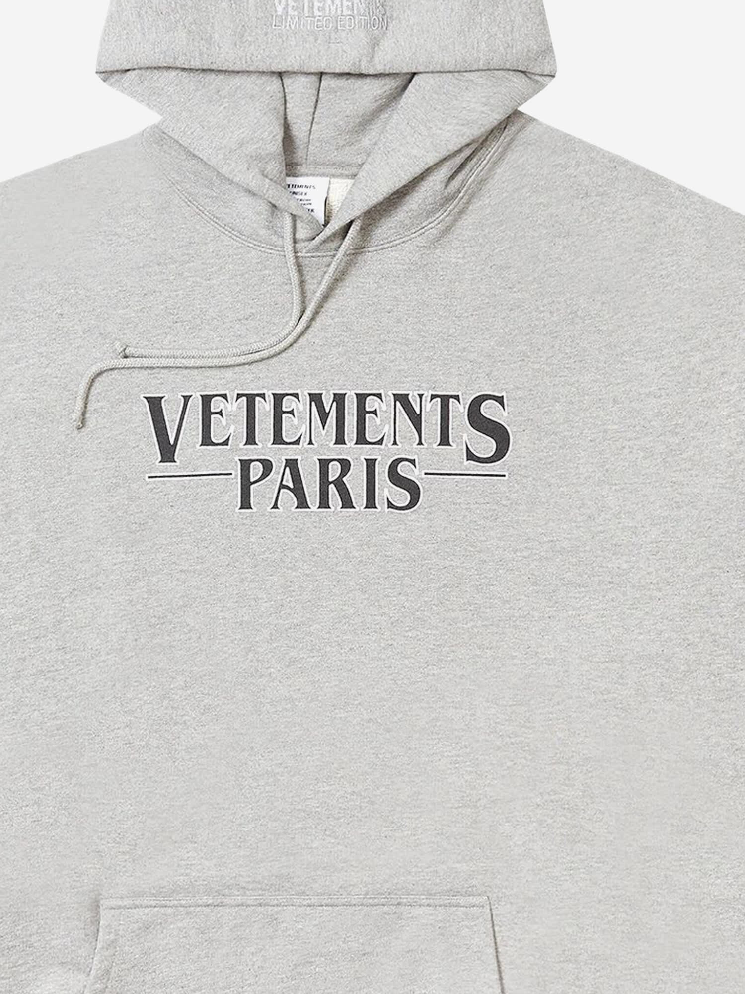 Vetements Cotton Blend Sweatshirt With Paris Print In Gray