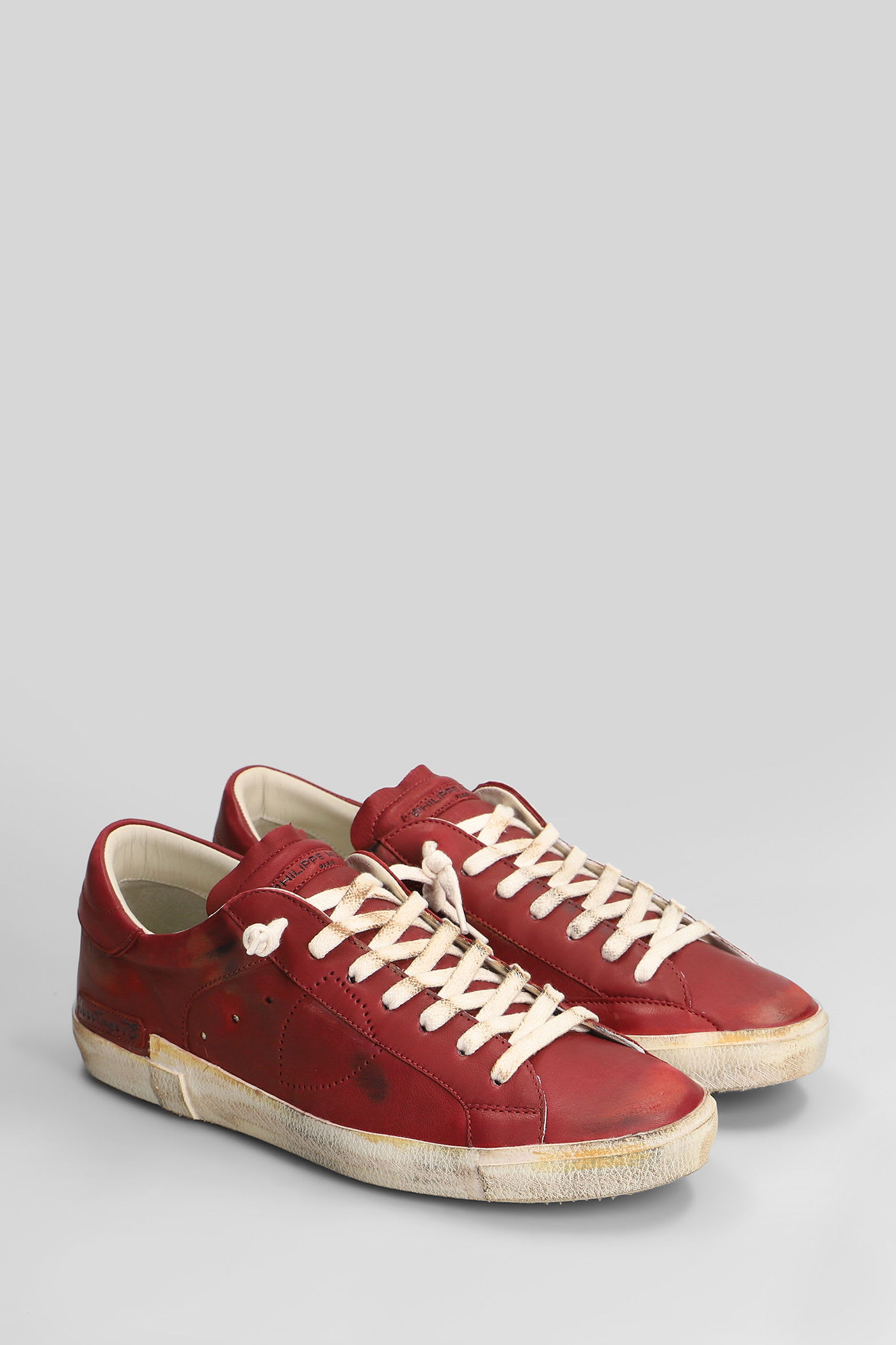 Philippe Model Prsx Low Sneakers In Bordeaux Leather In Burgundy
