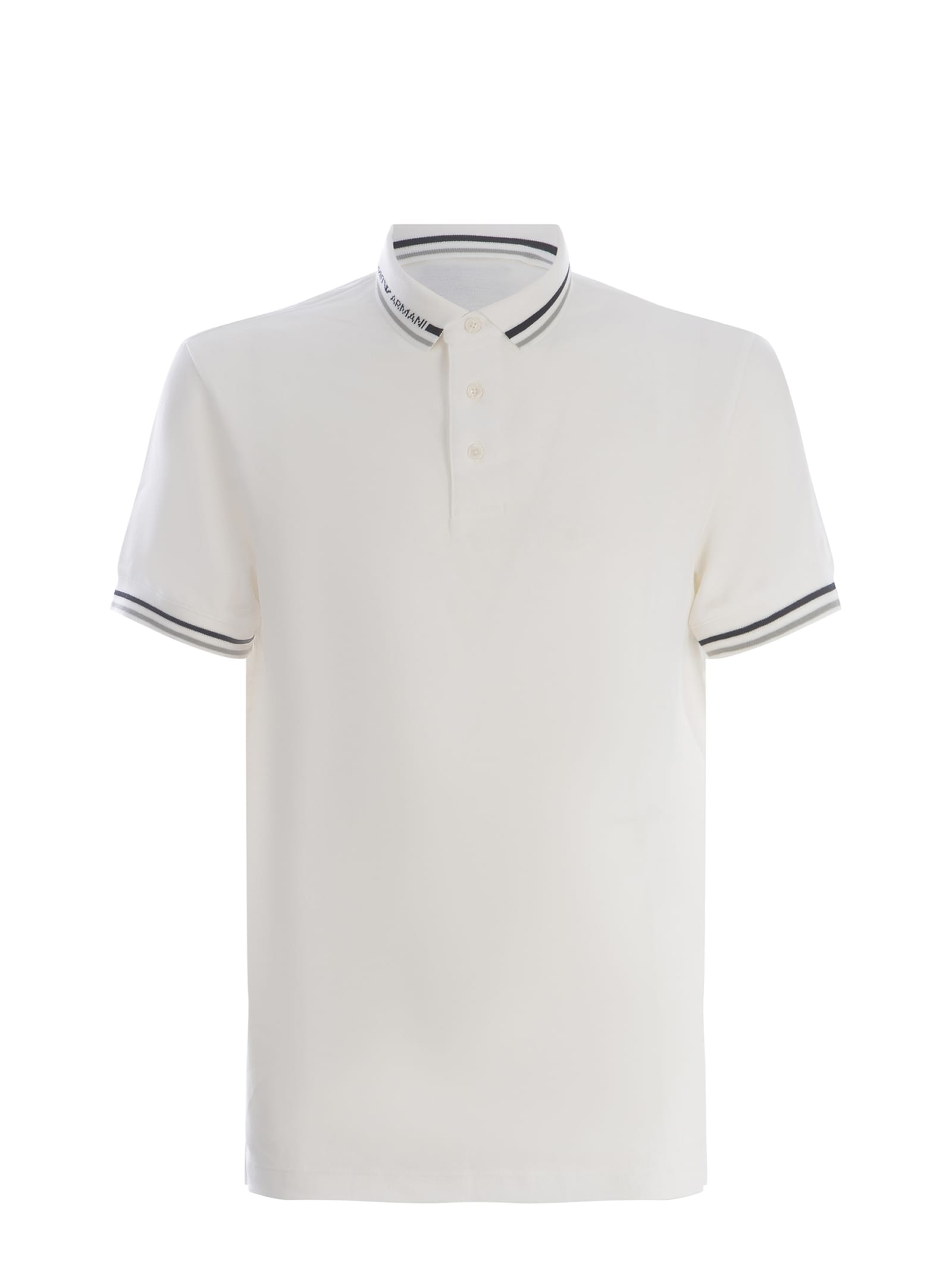 Shop Emporio Armani Polo Shirt  Made Of Cotton Pique In Bianco
