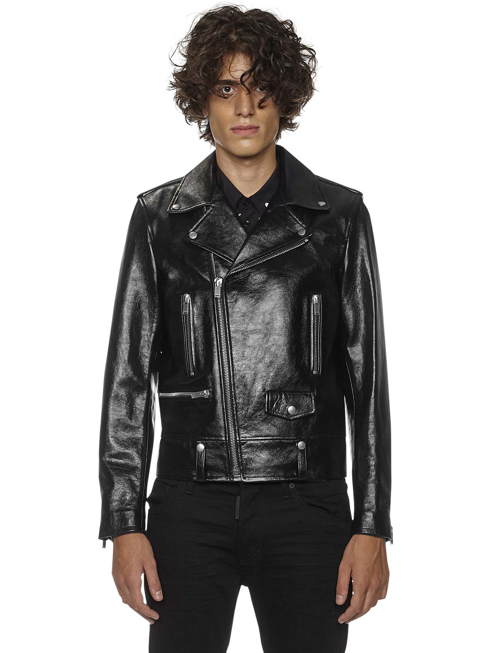 Shop Saint Laurent Black Leather Motorcycle Jacket