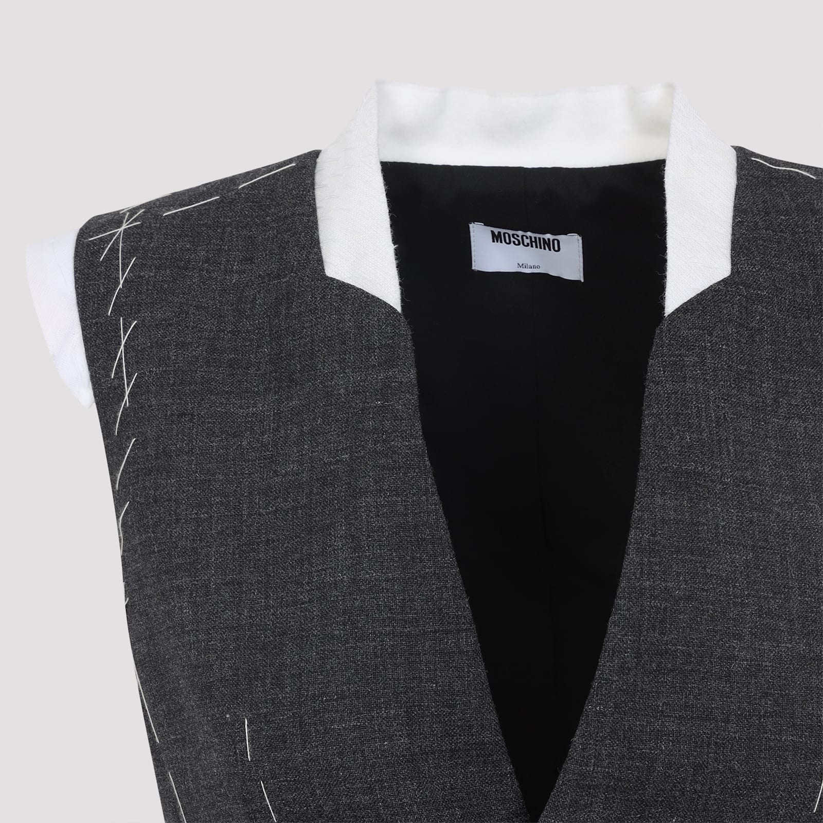 Moschino Sleeveless Wool Vest Tailored Stitching In Gray