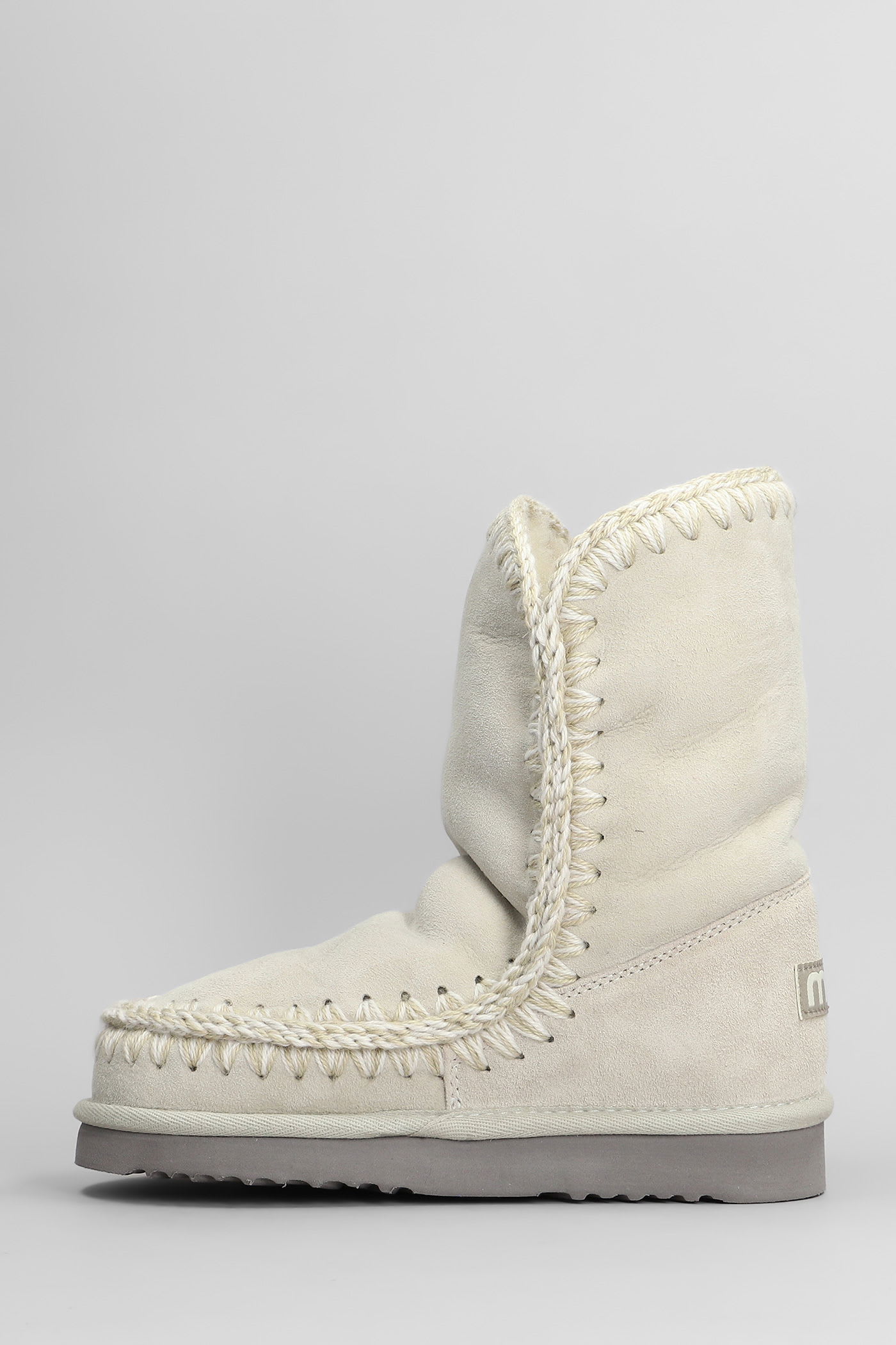 Mou Eskimo 24 Low Heels Ankle Boots In Beige Suede In White