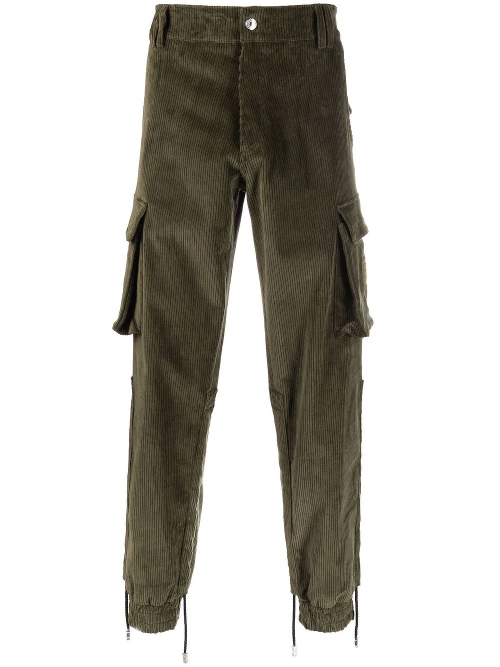 GCDS Dark Green Stretch-cotton Cargo Trousers
