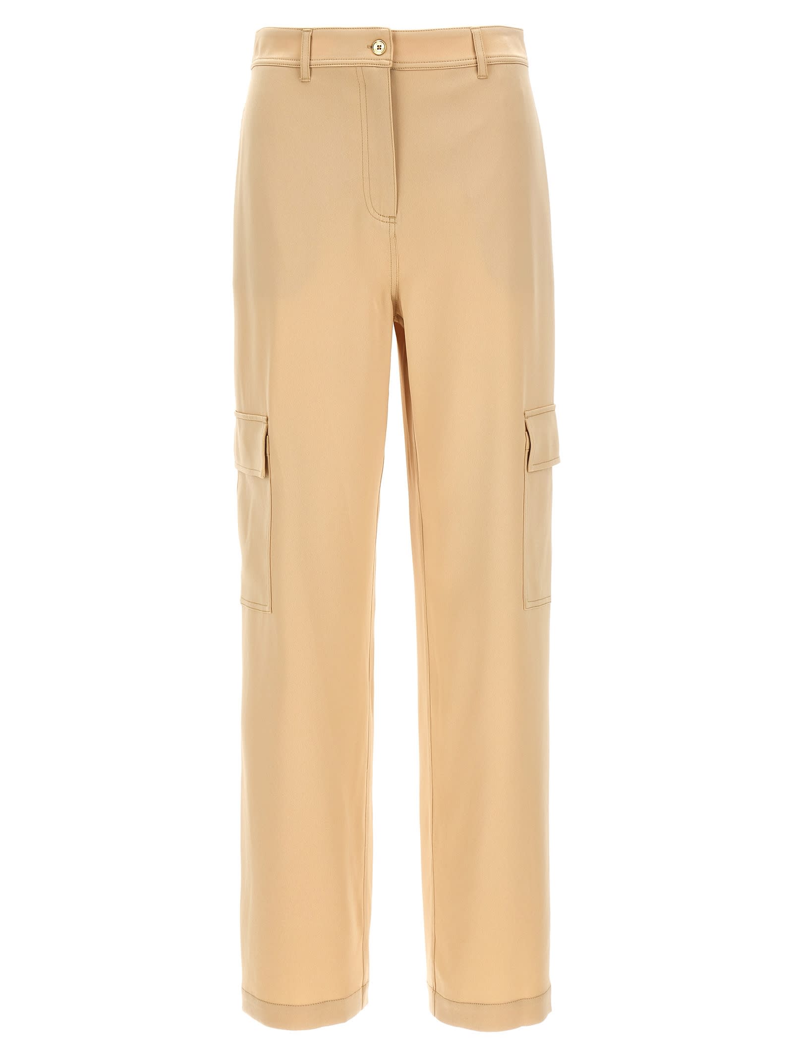 Shop Michael Kors Satin Cargo Pants  In Beige