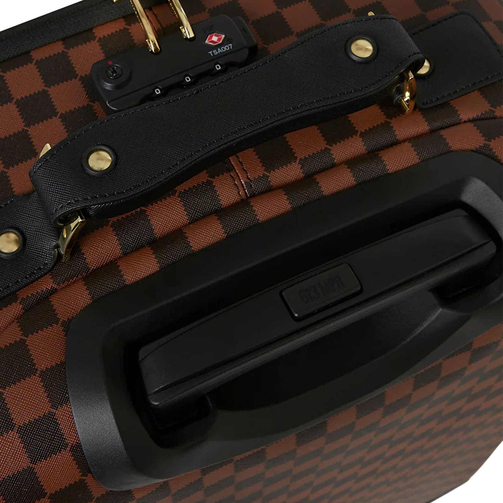 Sprayground Sawtooth Sharks In Paris Checkered Suitcase In Brown